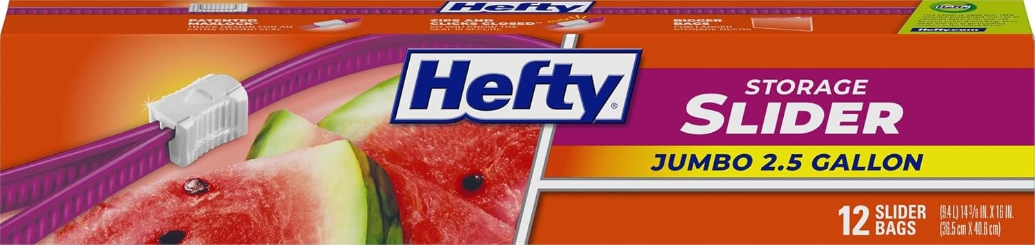 Hefty Slider Jumbo Storage Bags, Extra Large 2.5 Gallon Size, 12ct Hefty Slider Jumbo Storage Bags, Extra Large 2.5 Gallon Size, 12ct
