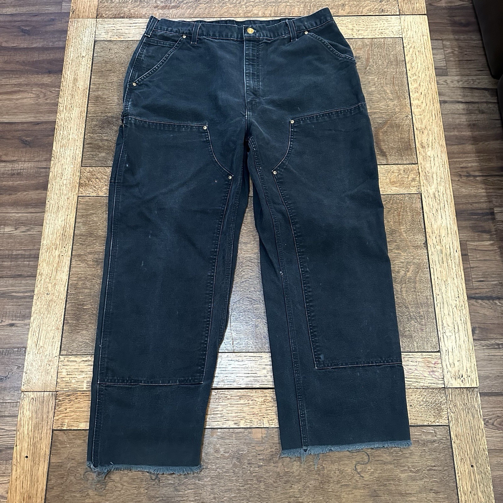 Vintage THRASHED Holes Carhartt B01 BLK Faded Black Double Knee Carpenter 36x28 Vintage THRASHED Holes Carhartt B01 BLK Faded Black Double Knee Carpenter 36x28