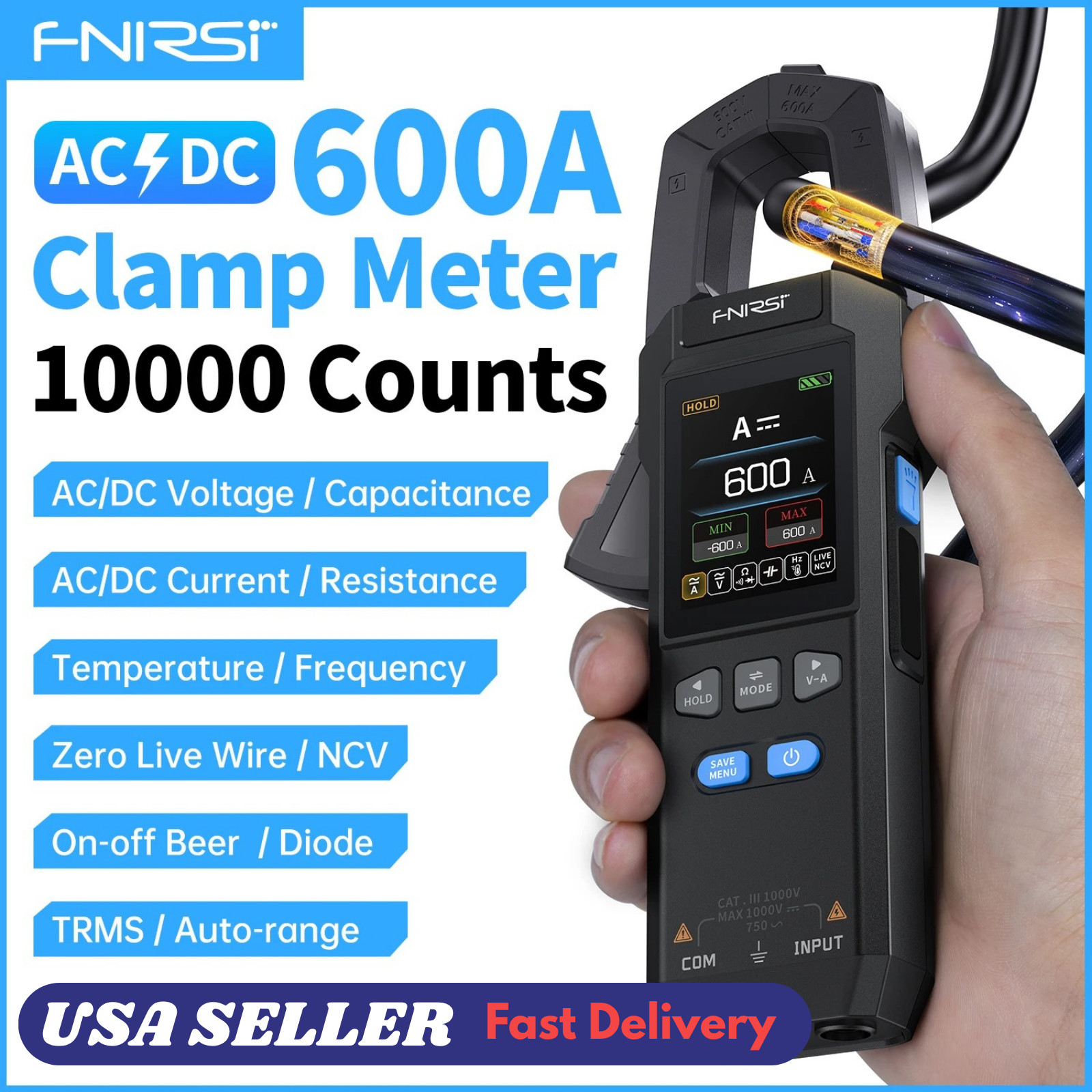 FNIRSI DMC-100 10000 Counts Clamp Meter AC DC Current Digital Multimeter USB USA FNIRSI DMC-100 10000 Counts Clamp Meter AC DC Current Digital Multimeter USB USA