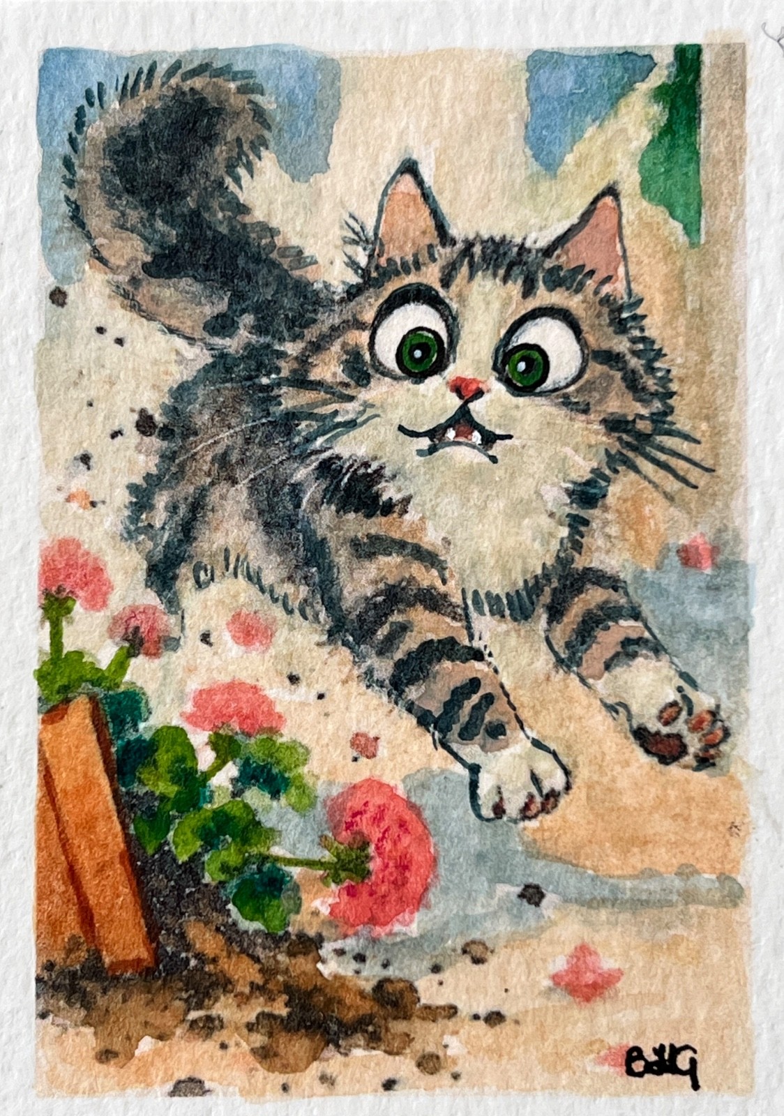 ACEO Original Art, Tiny Art, ATC - Watercolor - Oopps I Wasn’t Me ACEO Original Art, Tiny Art, ATC - Watercolor - Oopps I Wasn’t Me