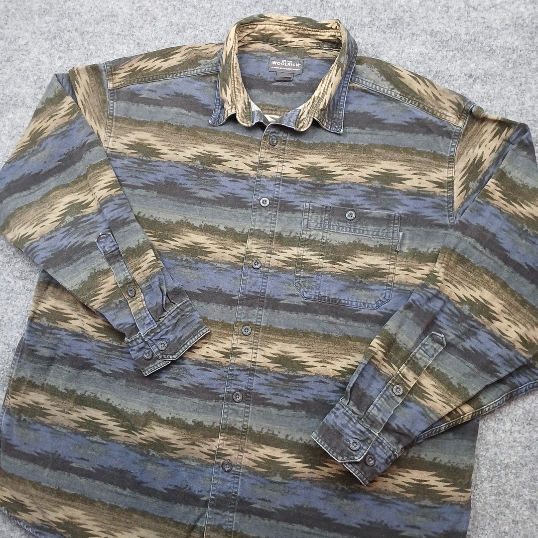 Vintage Woolrich Olive Navajo Blanket Shirt Mens XL All Cotton Flannel Tribal
