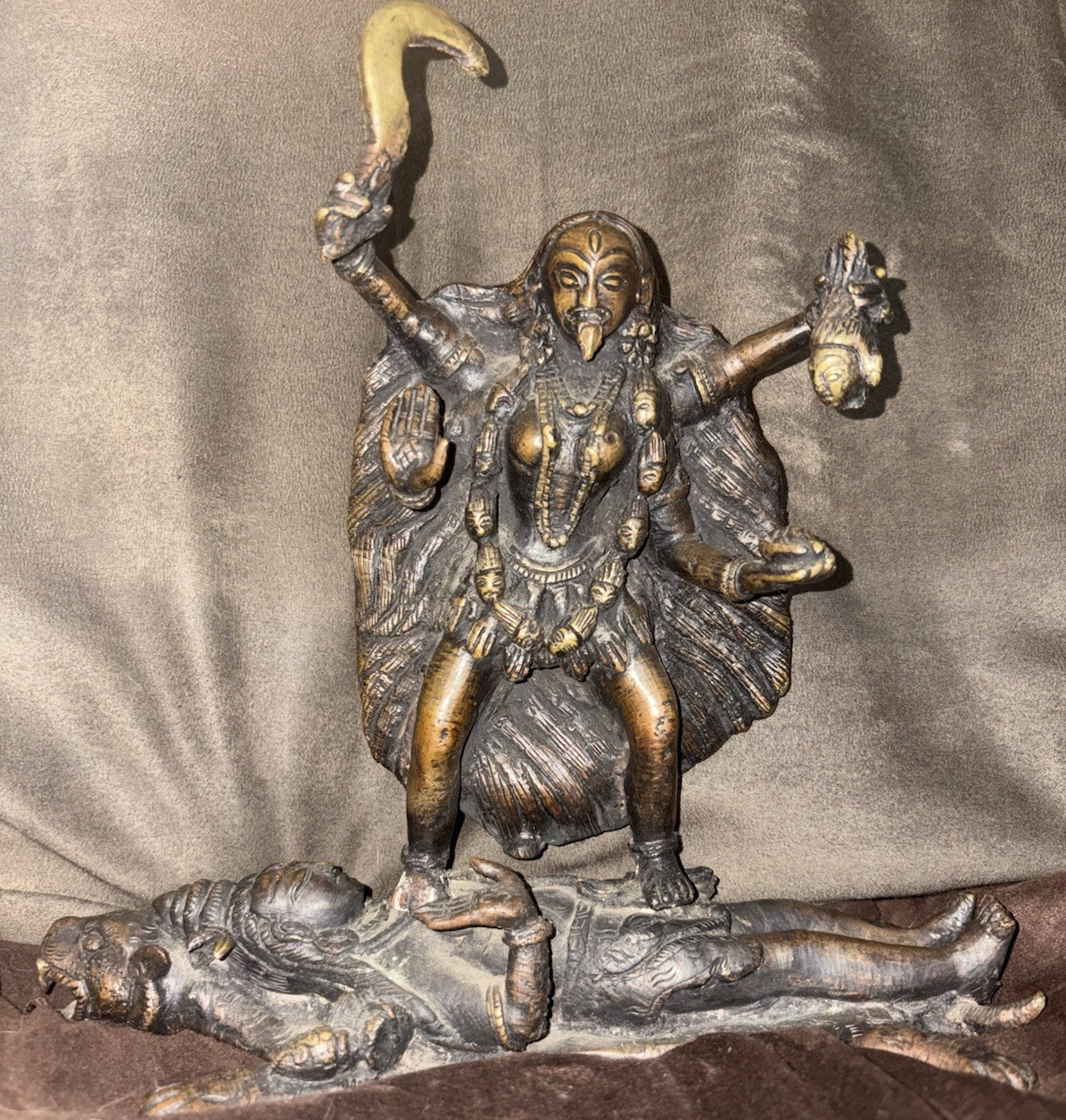 Kali Brass Statue Hindu Handmade “Wrath of Kali” Standing Over Shiva Kali Brass Statue Hindu Handmade “Wrath of Kali” Standing Over Shiva