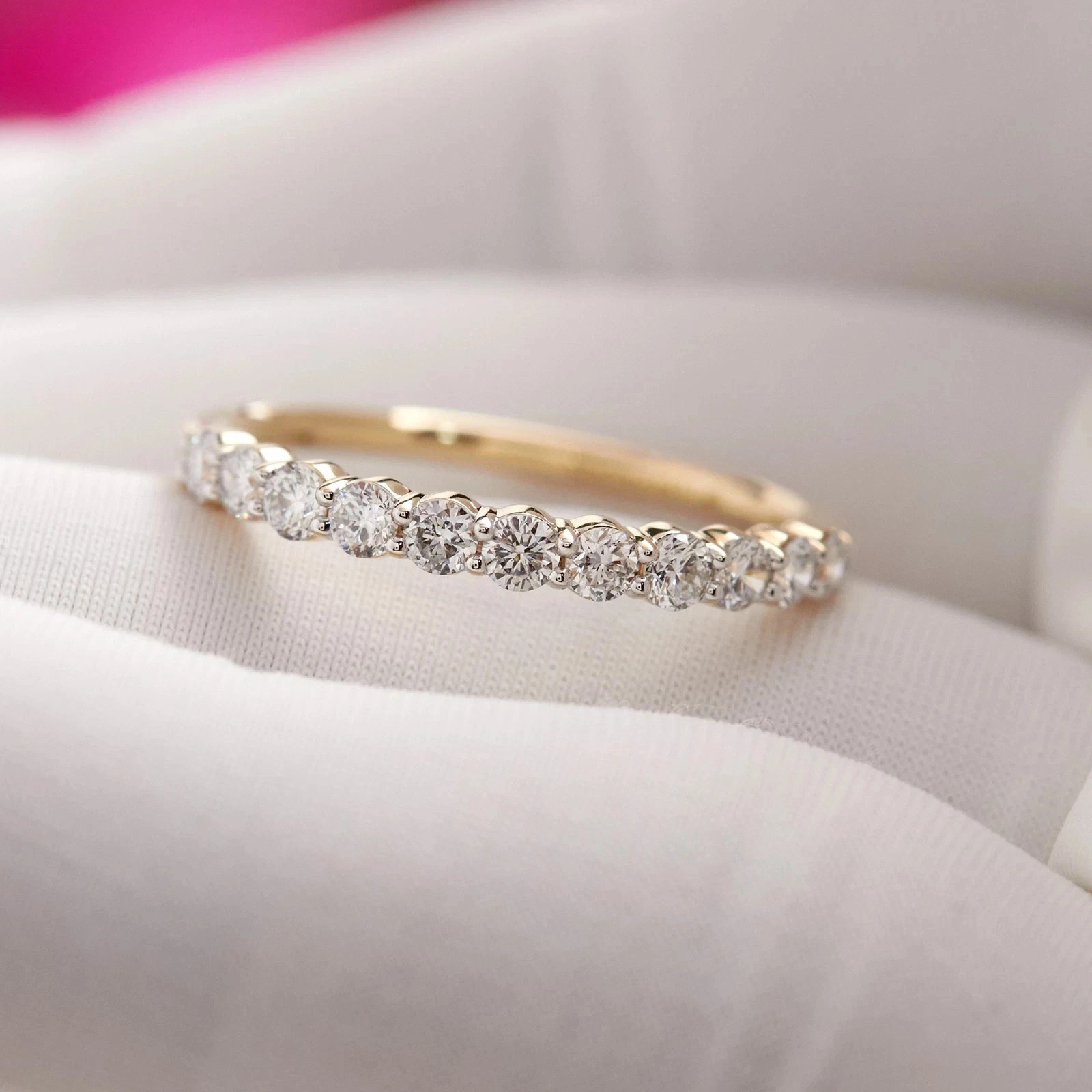 0.50Ct Round Cut Natural Diamond Eternity Wedding Band 14K Real Yellow Gold 6 7