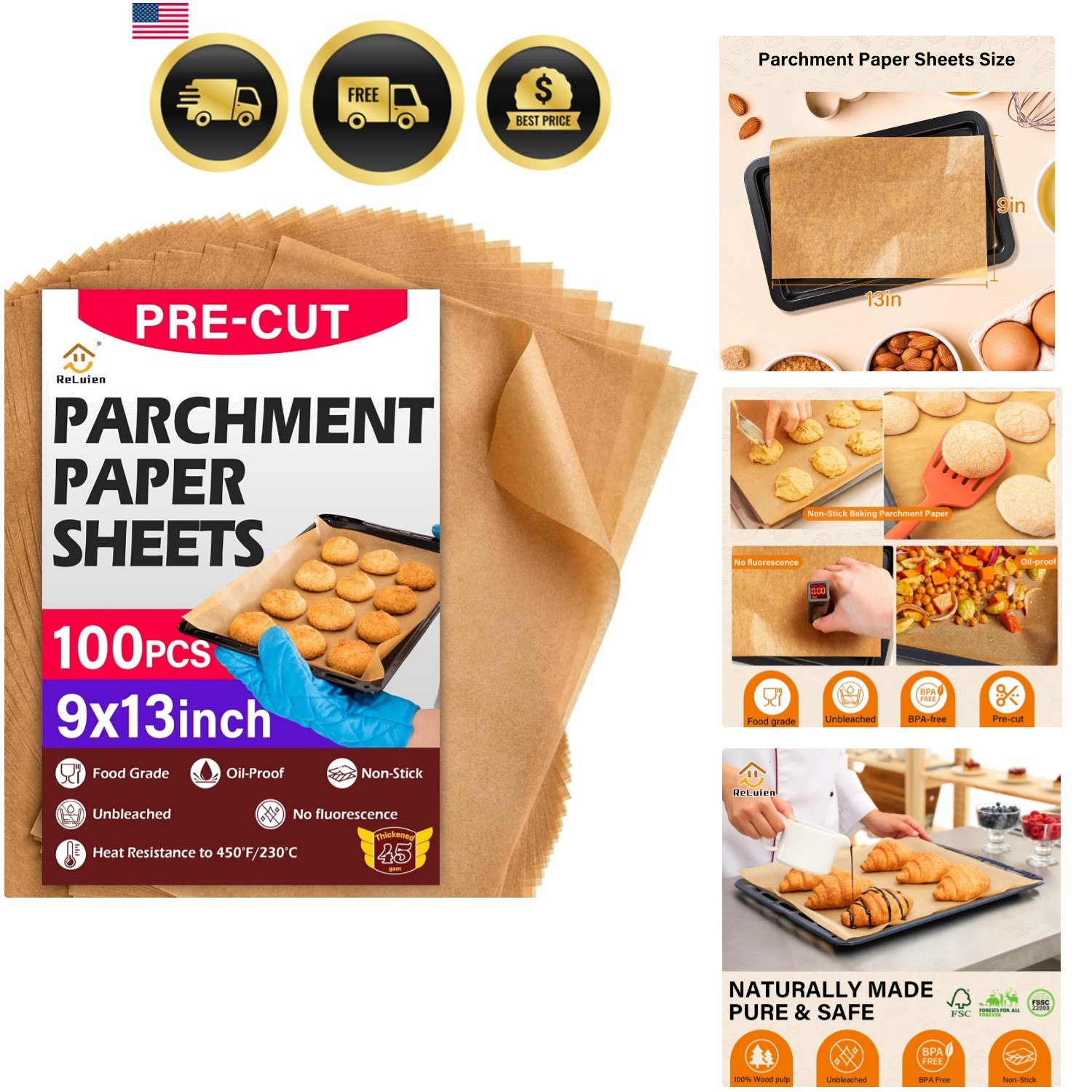 100PCS Parchment Paper Sheets, 9x13 Inches 100PCS Parchment Paper Sheets, 9x13 Inches