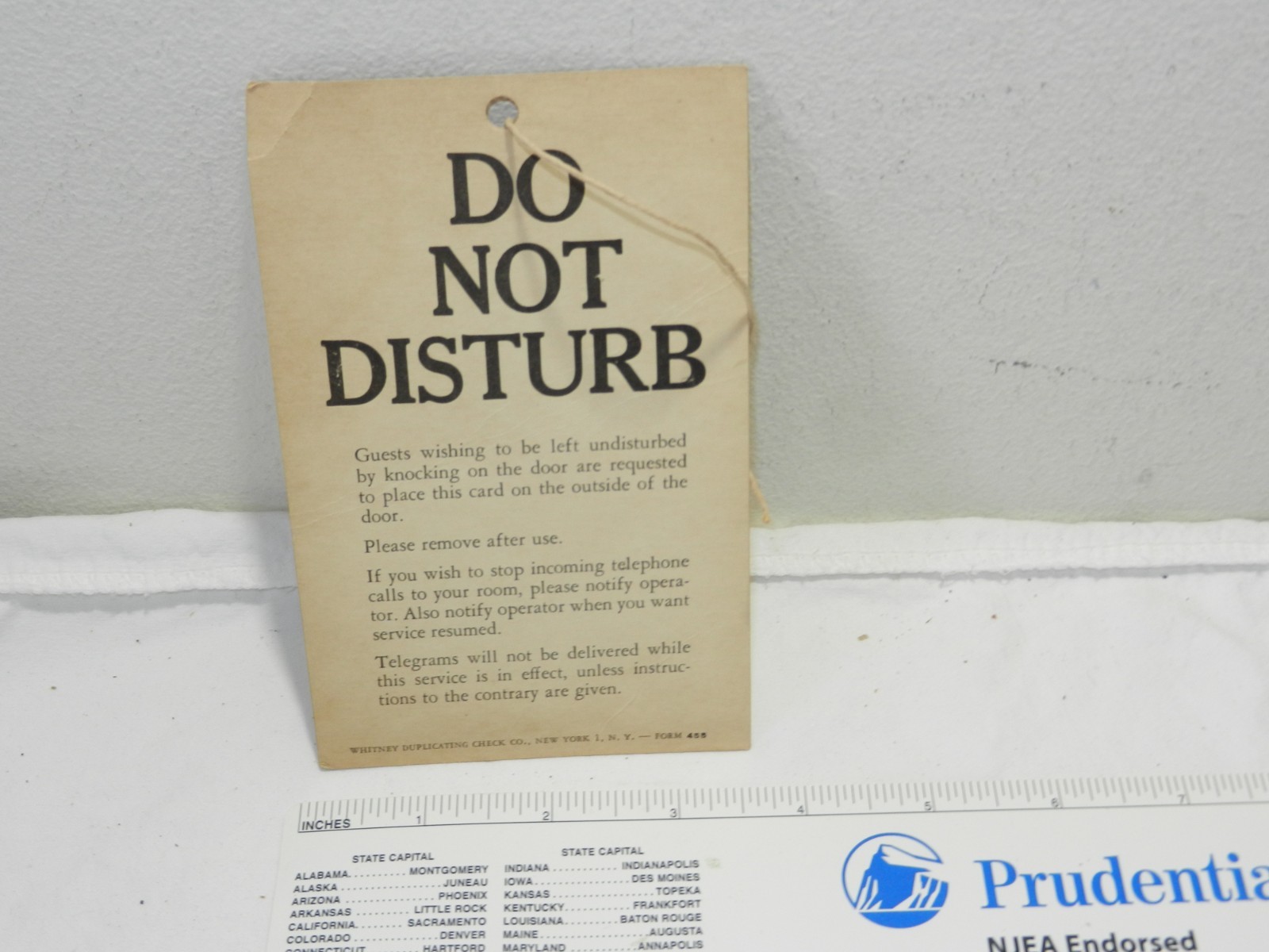 Vintage Hotel Do Not Disturb including Telegrams & Telephone Sign with string Vintage Hotel Do Not Disturb including Telegrams & Telephone Sign with string