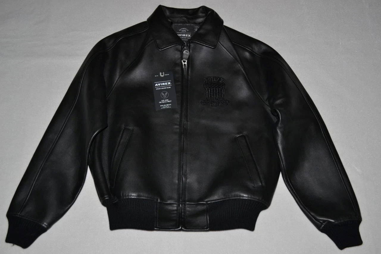 AUTHENTIC Avirex Icon Leather A1 BOMBER Jacket MENS ALL BLACK NEW ALL SIZES