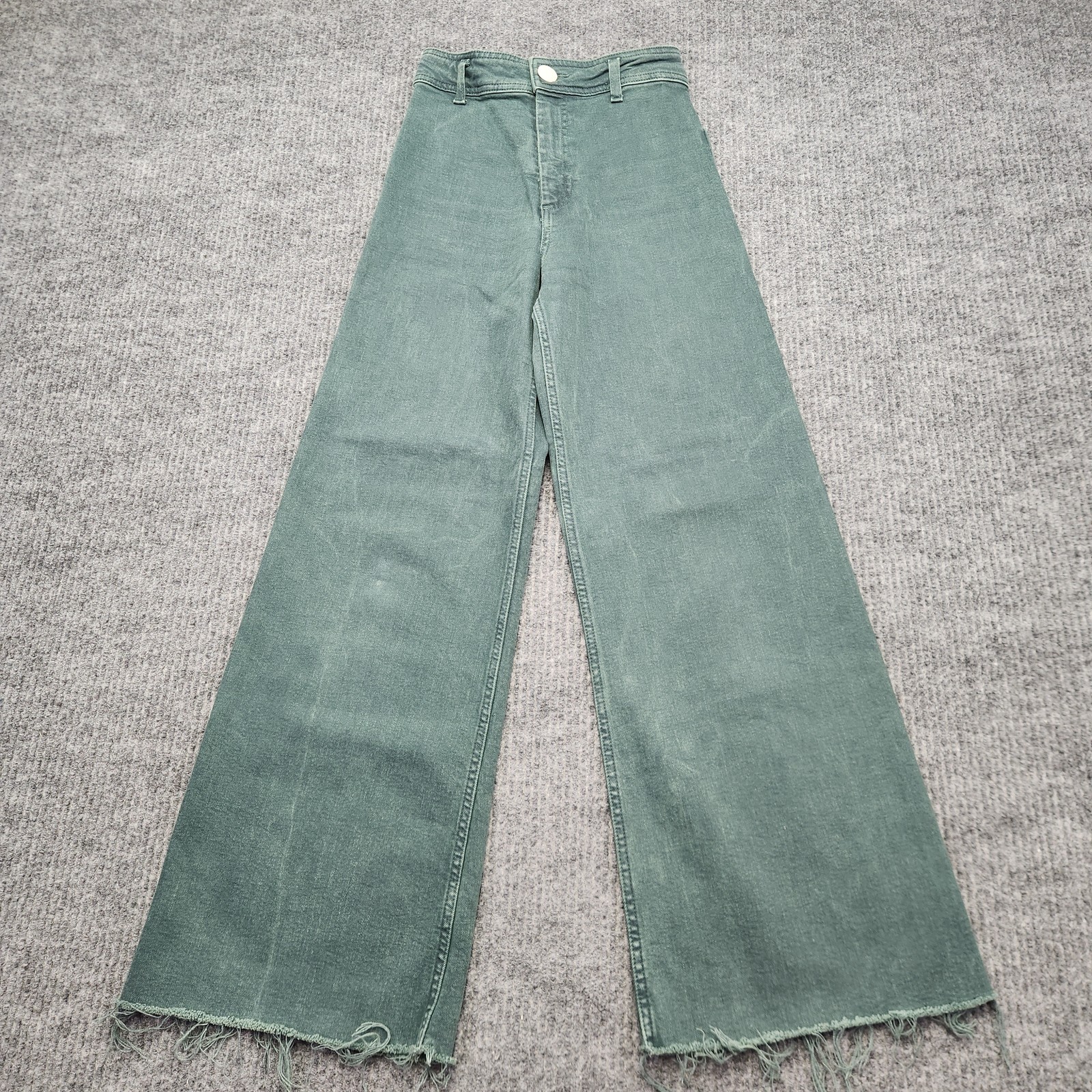 Zara The Marine Straight Jeans Women’s Size 29 High Rise Wide Leg Green Raw Hem