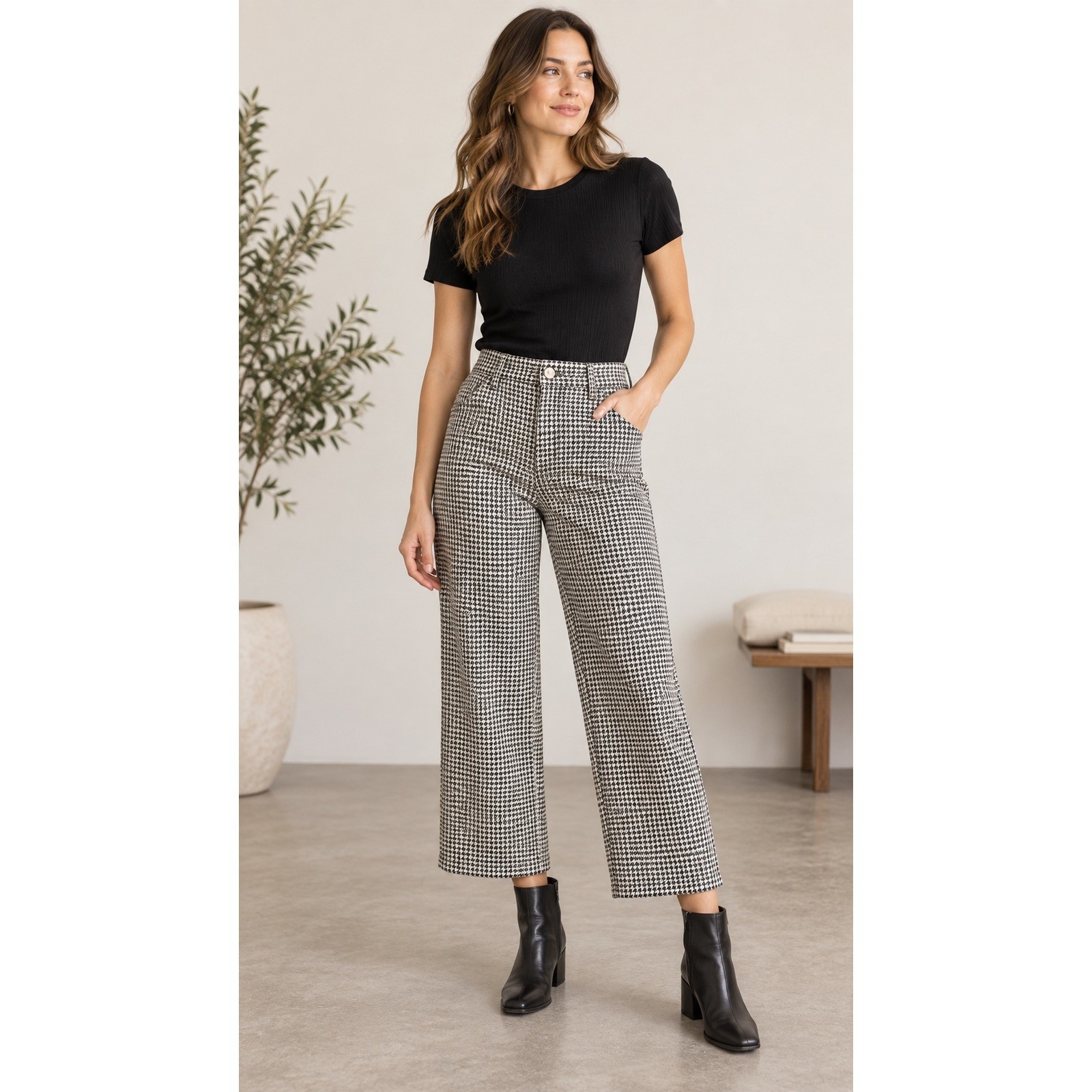 Madewell Mid Rise Kick Out Jeans Size 31 Houndstooth Cropped NWOT