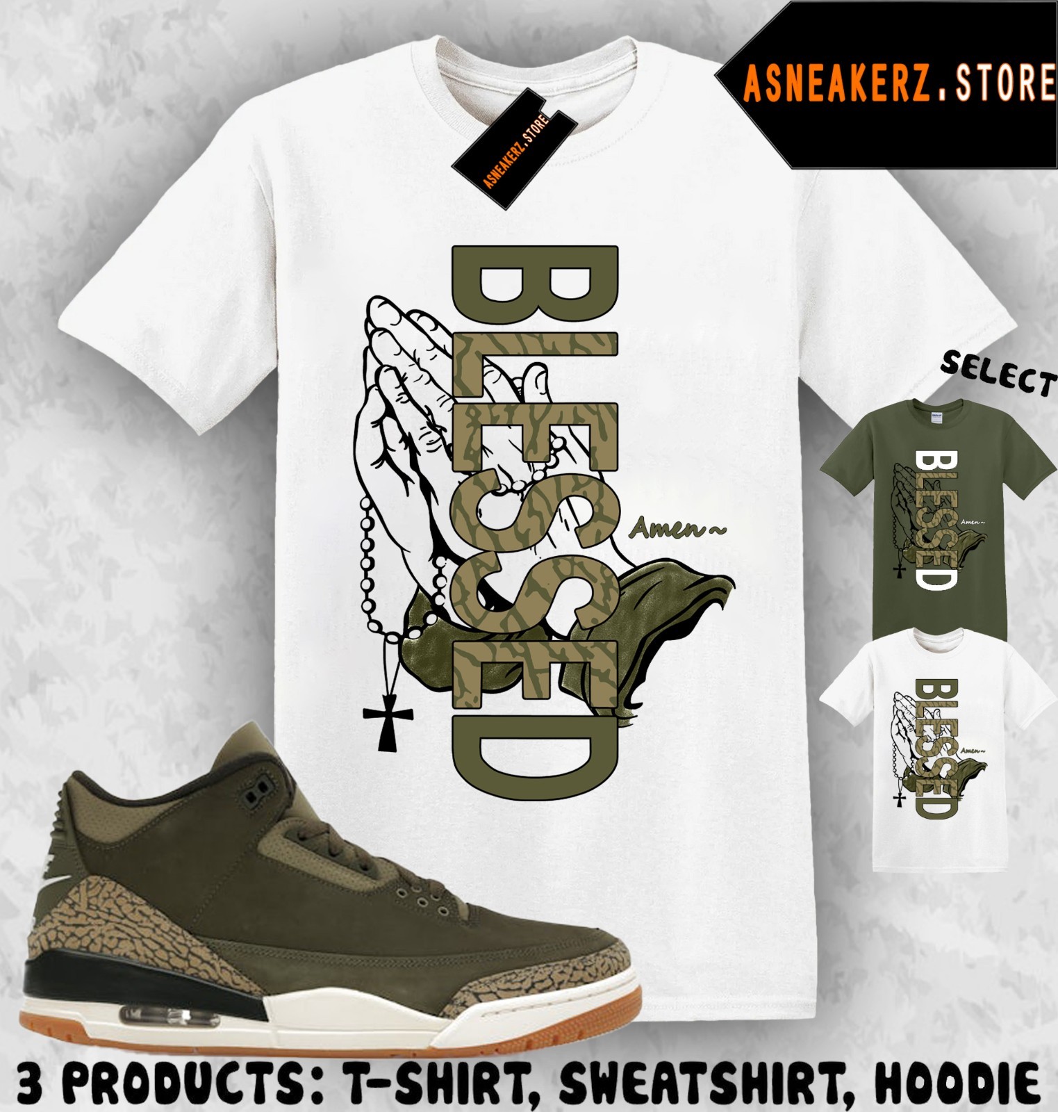 Shirt To Match AJ 3 Family Affair Sneaker Matching Tee Blessed Hands 3s T-Shirt