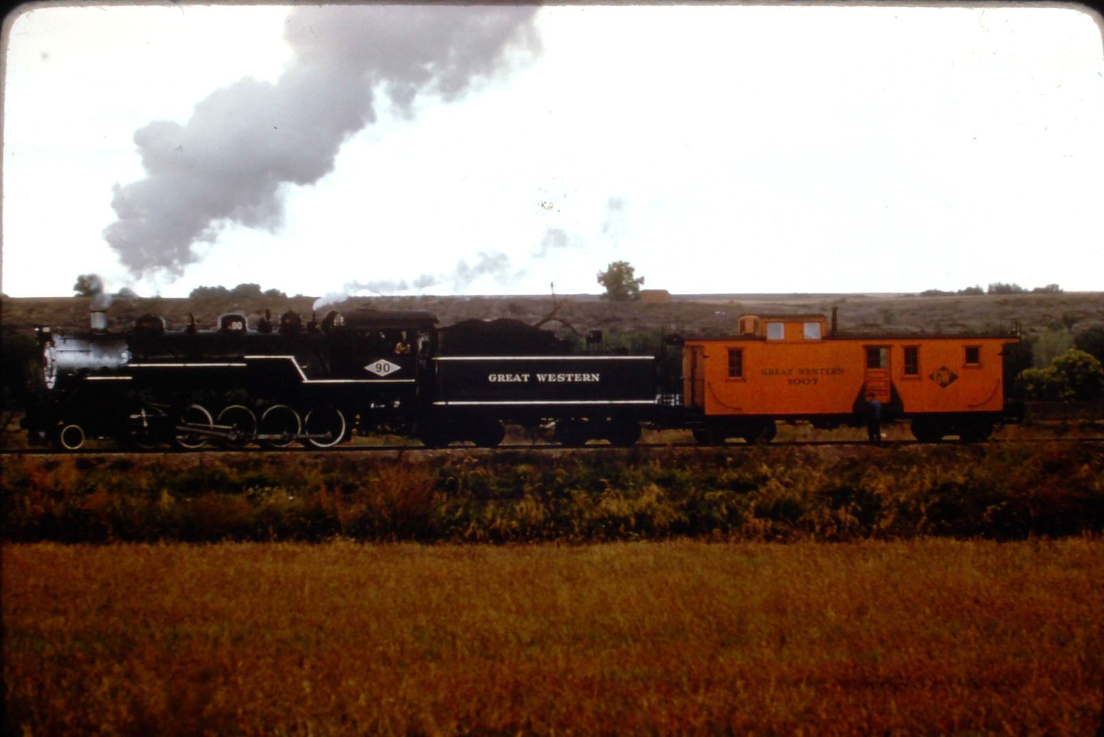 Kodachrome Slide, Great Western Railroad 2-10-0 No. 90 and caboose 1007 Kodachrome Slide, Great Western Railroad 2-10-0 No. 90 and caboose 1007