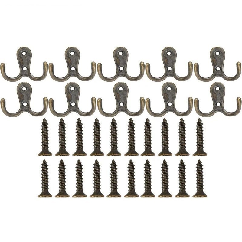 10Pcs Antique Bronze Hooks Twin Double Robe Coat Door Wall Bedroom Dress Clothes