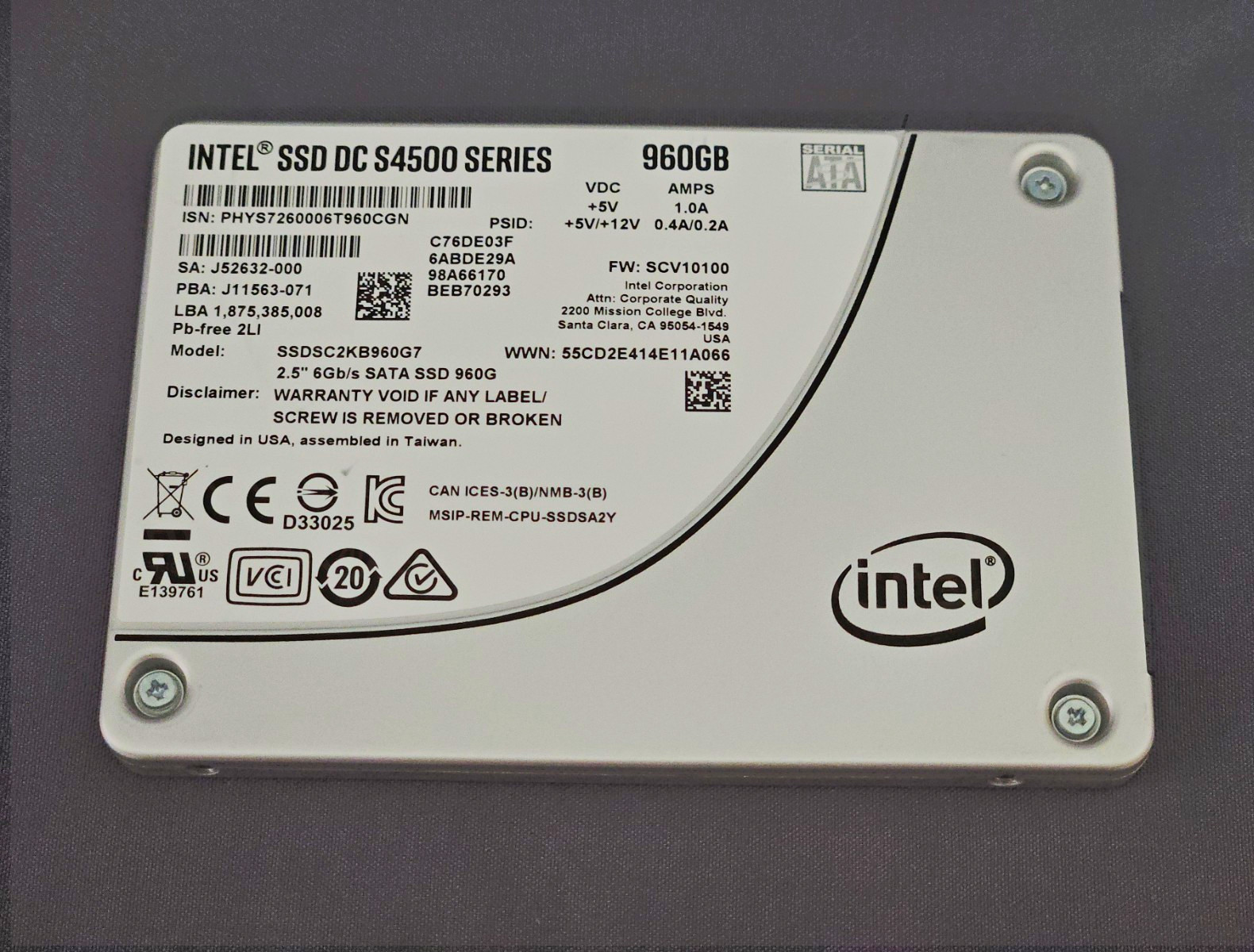 Intel SSD DC S4500 Series 960GB 2.5\ Intel SSD DC S4500 Series 960GB 2.5\