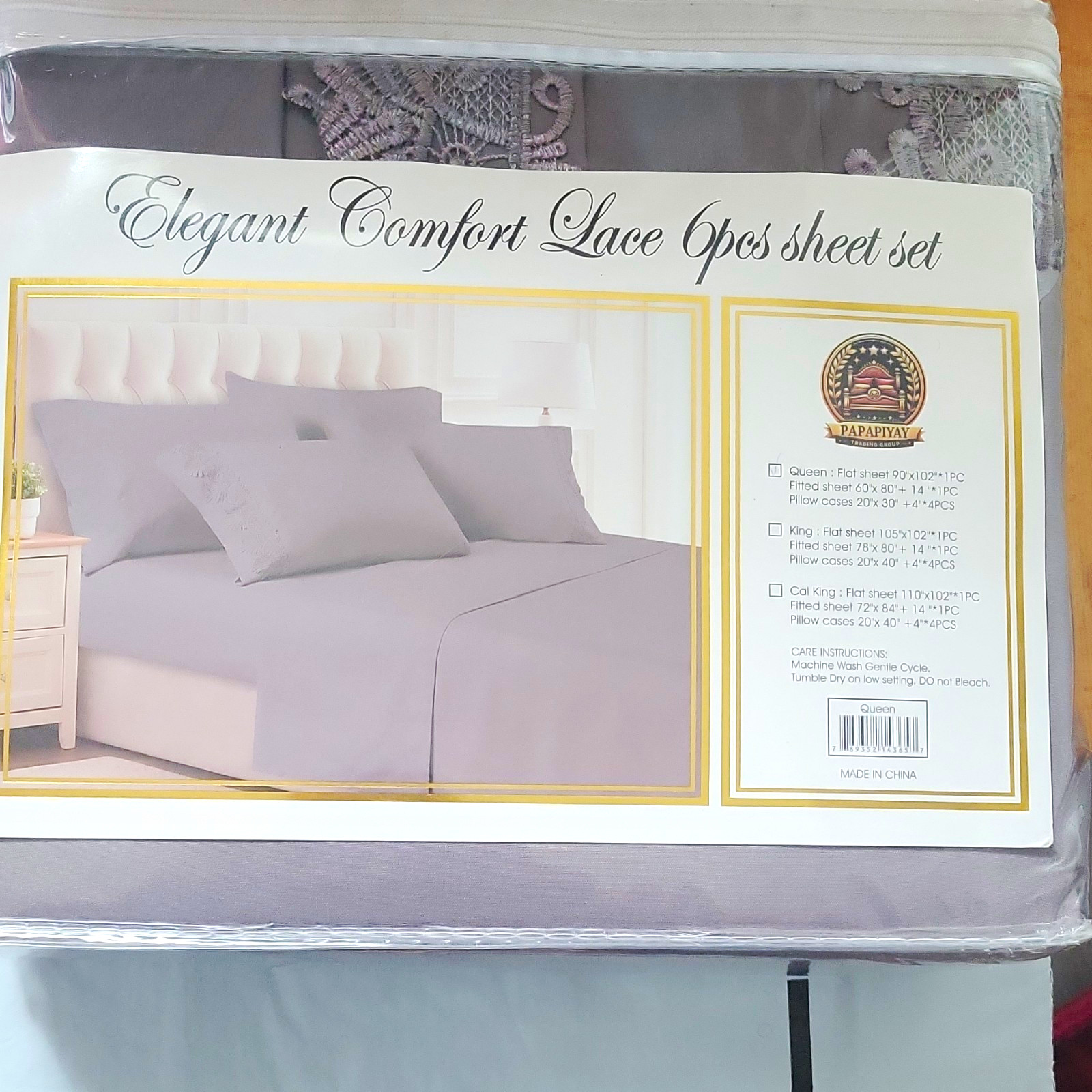PAPAPIYAY Elegant Comfort Lace 6pcs Queen Sheet Set Gray 100% Microfiber Wrinkle PAPAPIYAY Elegant Comfort Lace 6pcs Queen Sheet Set Gray 100% Microfiber Wrinkle