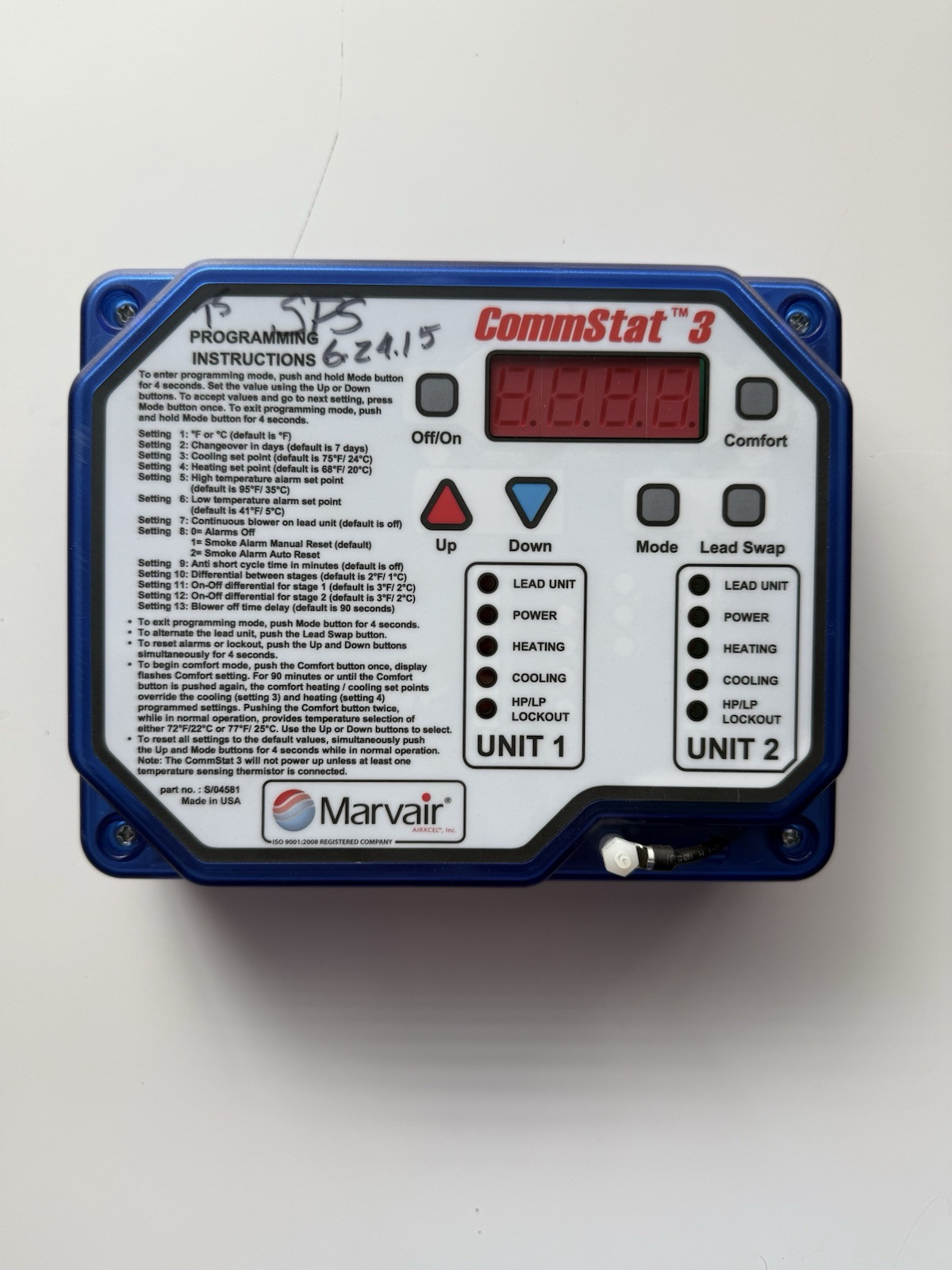 Marvair Air Conditioner Controller Commstat 3. part no. : S/04581 Made Marvair Air Conditioner Controller Commstat 3. part no. : S/04581 Made