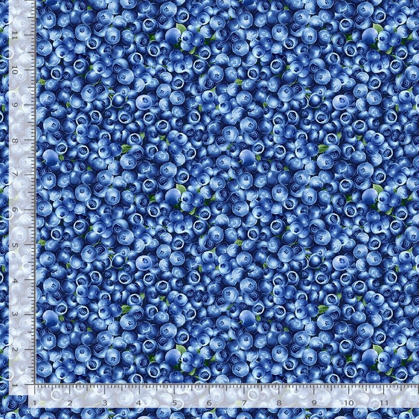 Food Fabric | Summer Picnic Packed Blueberries Blue | Timeless Treasures YARD