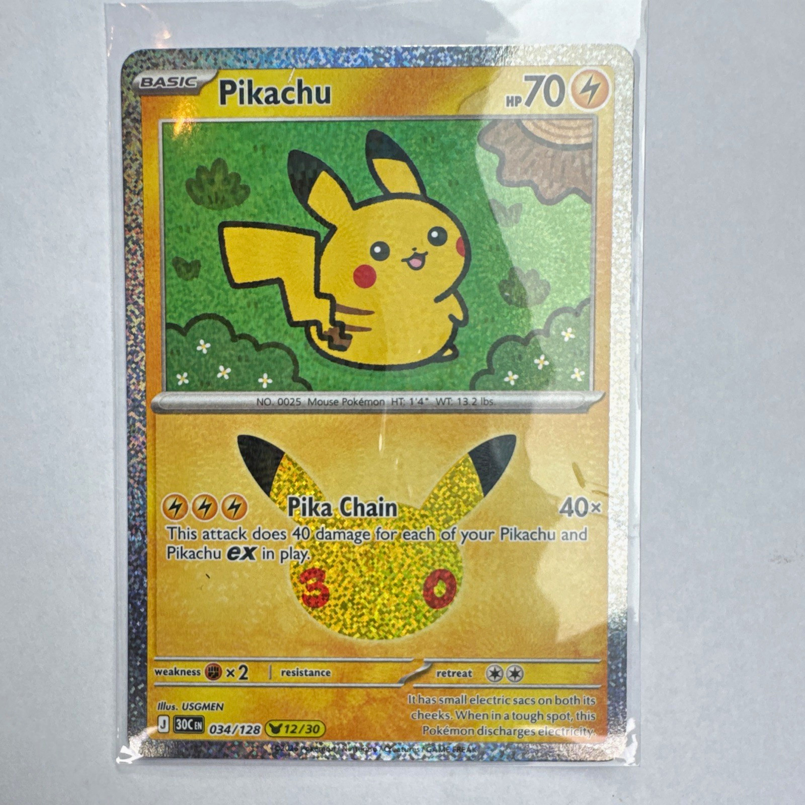 The Pokémon Company Pikachu 034/128 30th Celebration Promo Holo 70HP ENG 2024 The Pokémon Company Pikachu 034/128 30th Celebration Promo Holo 70HP ENG 2024