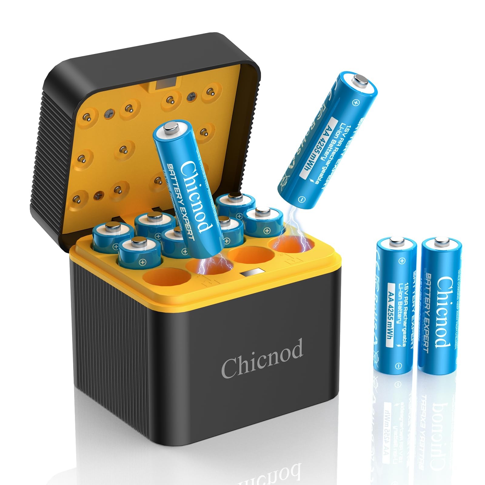 12x CHICNOD AA Rechargeable Lithium Batteries 4255mWh 1.5V + Fast Smart Charger