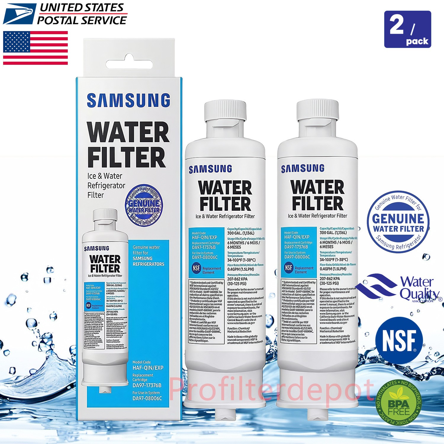 2PACK Genuine Samsung DA97-17376B HAF-QIN/EXP REFRIGERATOR Water Filter US