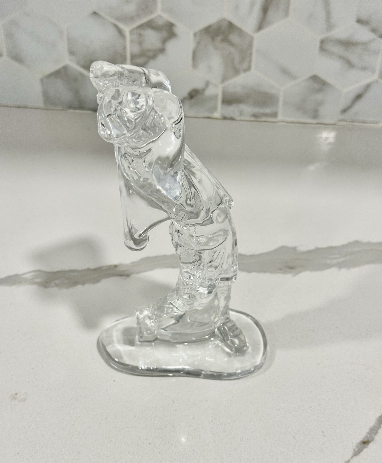 Vintage Waterford Crystal Male Golfer Figurine Sign Art Glass Ireland Mid Swing