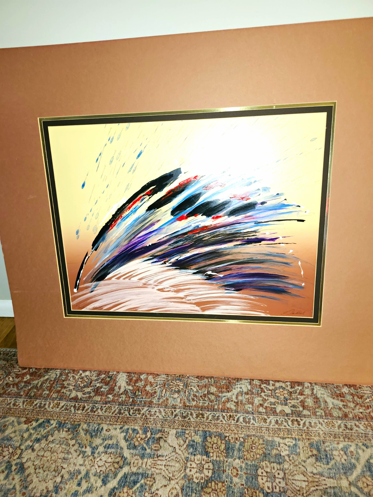 Original Mid-Century Modern Abstract Mixed Media Painting \