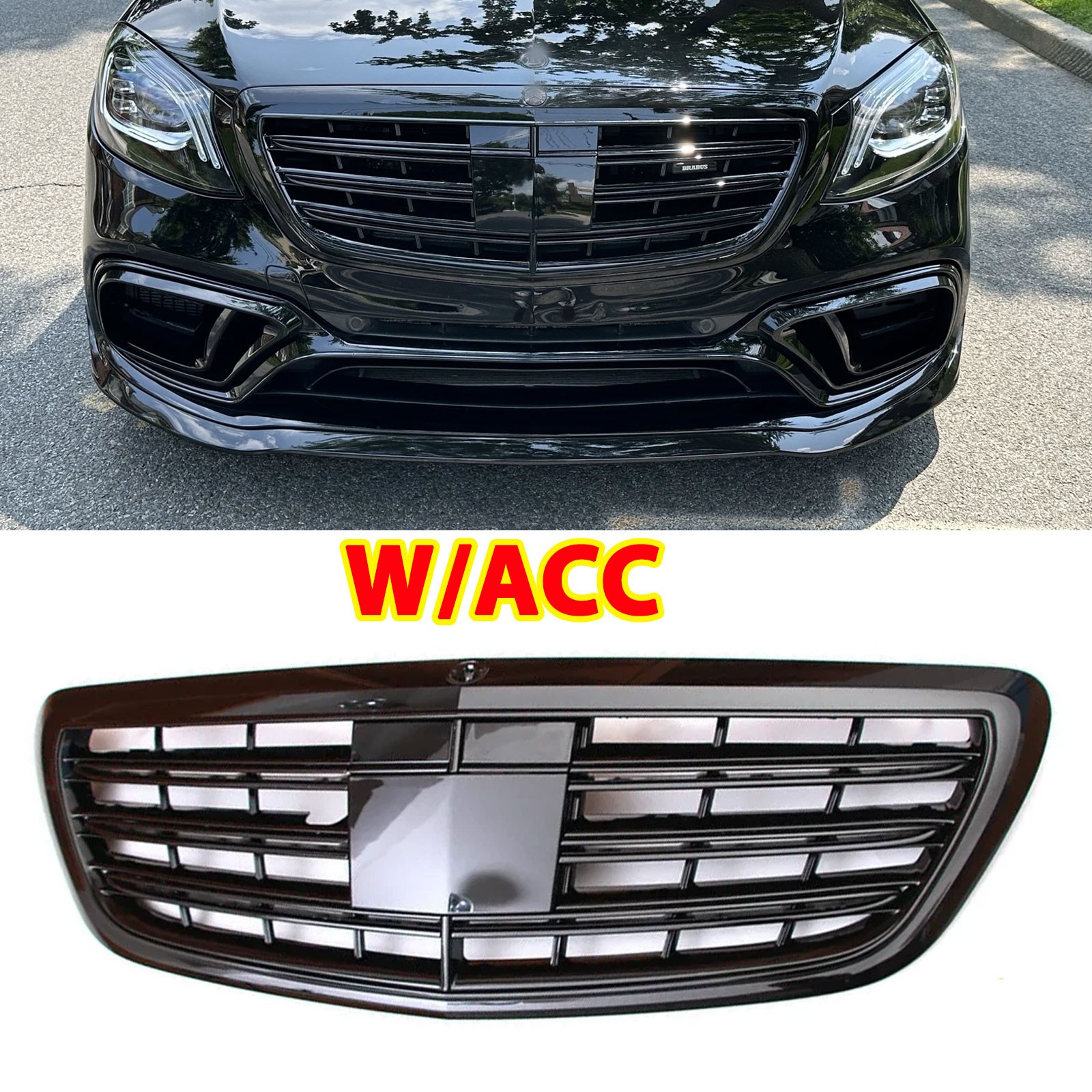 For Mercedes Benz W222 S-Class 2014-2020 Gloss Black Grille W/ACC S560 S450 S600