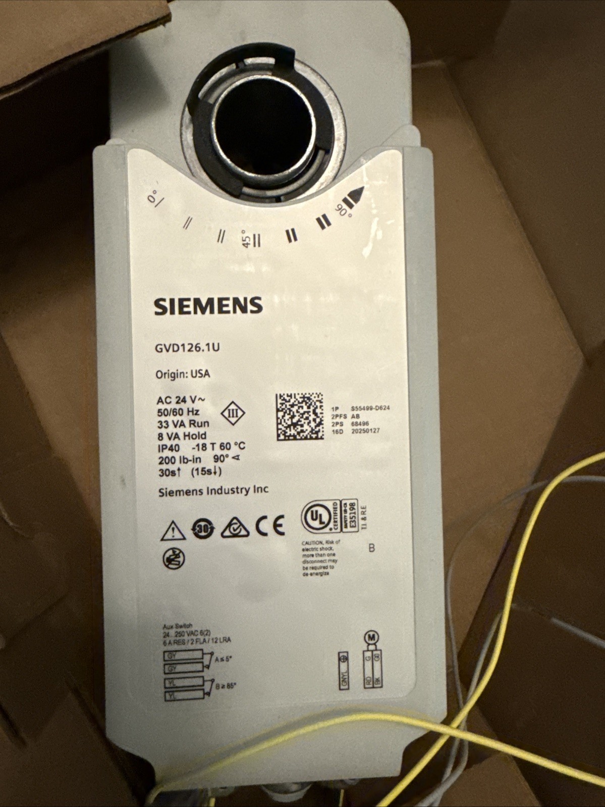 Siemens Gvd126.1u Electronic Damper Actuator 24V 50/60 Hz