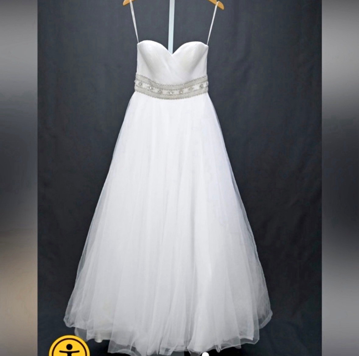 Oleg Cassini White Strapless Sweetheart Ball Gown Beaded Waist Size 4