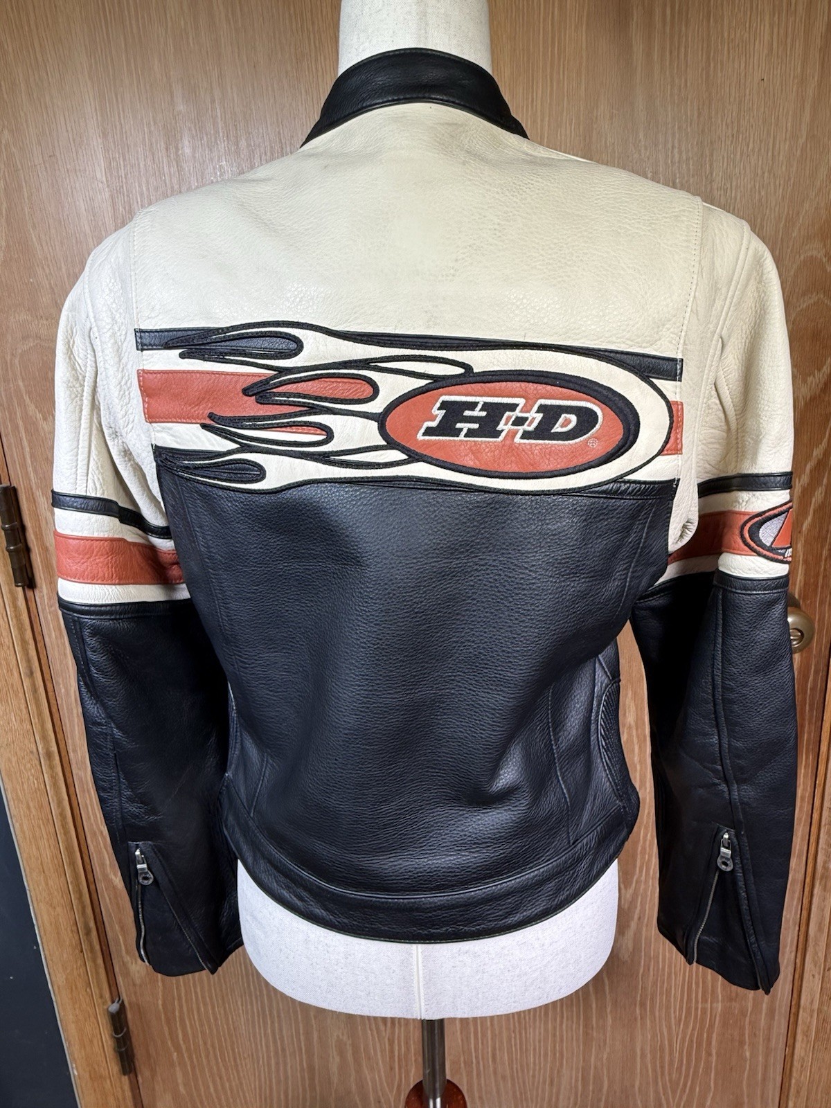 Harley-Davidson Leather Riding Jacket – Women’s Medium (Black / Cream / Orange)