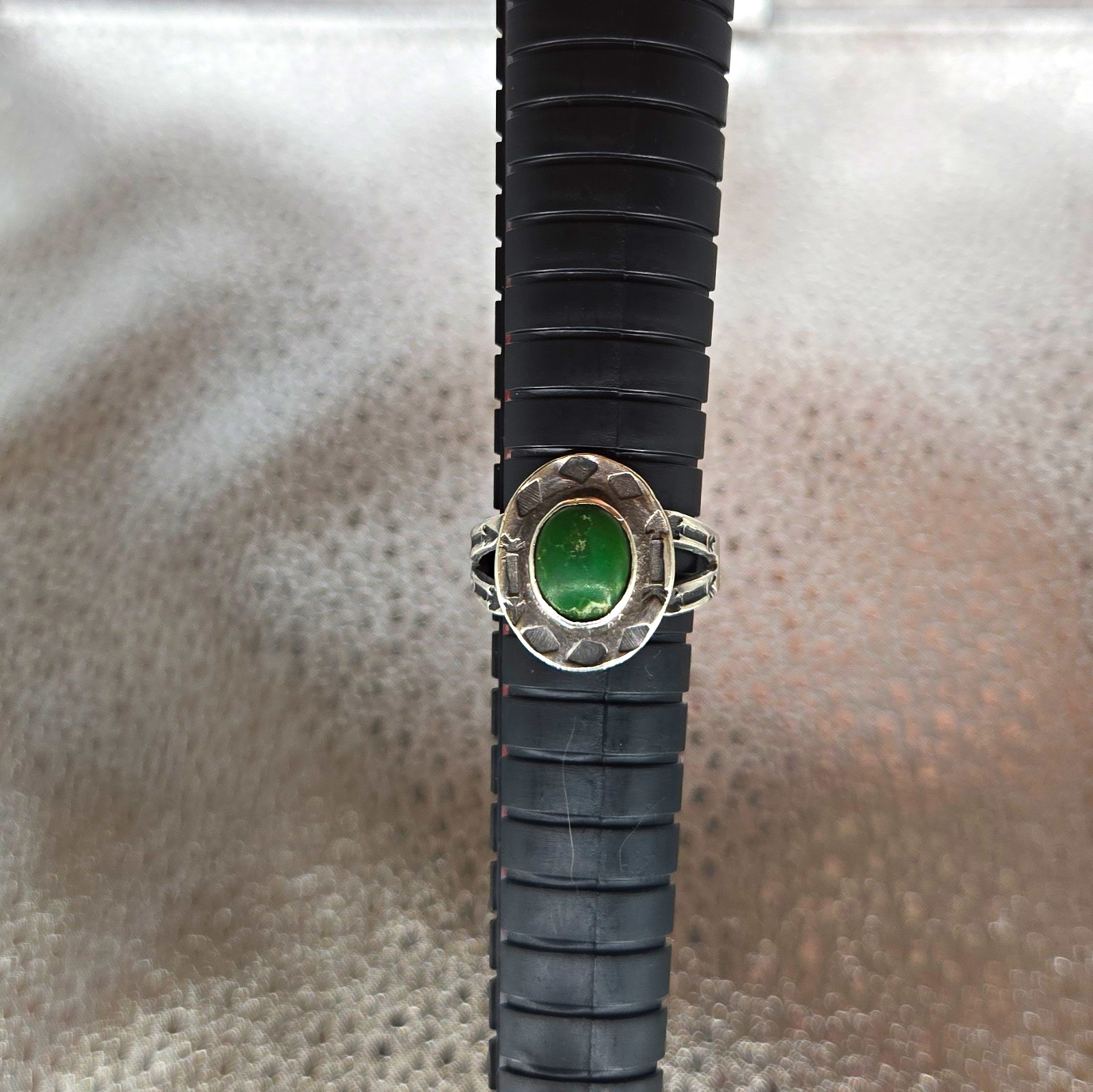 Sterling Silver Sz 8 Navajo Ring With Green Turquoise Cabochon Circa 1950\'s, OK Sterling Silver Sz 8 Navajo Ring With Green Turquoise Cabochon Circa 1950\'s, OK