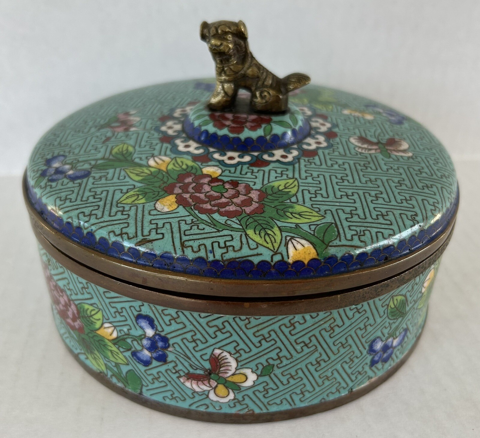 Chinese Cloisonné Box Jar Round 6 1/2\ Chinese Cloisonné Box Jar Round 6 1/2\