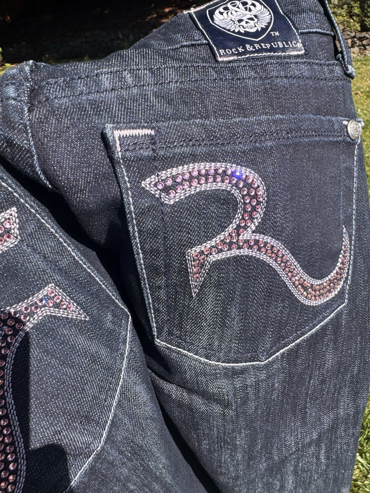 NWOT VTG Y2K Rock & Republic Kasandra Flare Jean 23 Wolf Rhinestone 32.75 Inseam