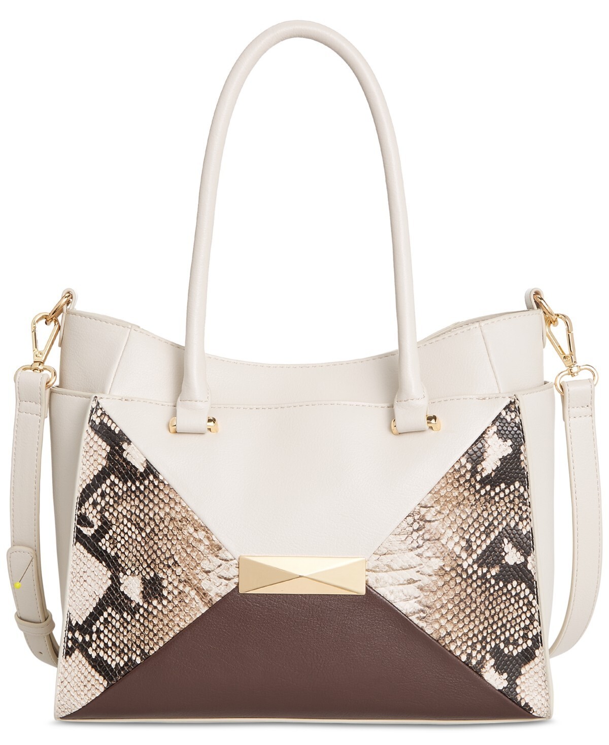I.n.c. International Concepts Caitii Shoulder Satchel Snake Ivory Brown Gold I.n.c. International Concepts Caitii Shoulder Satchel Snake Ivory Brown Gold