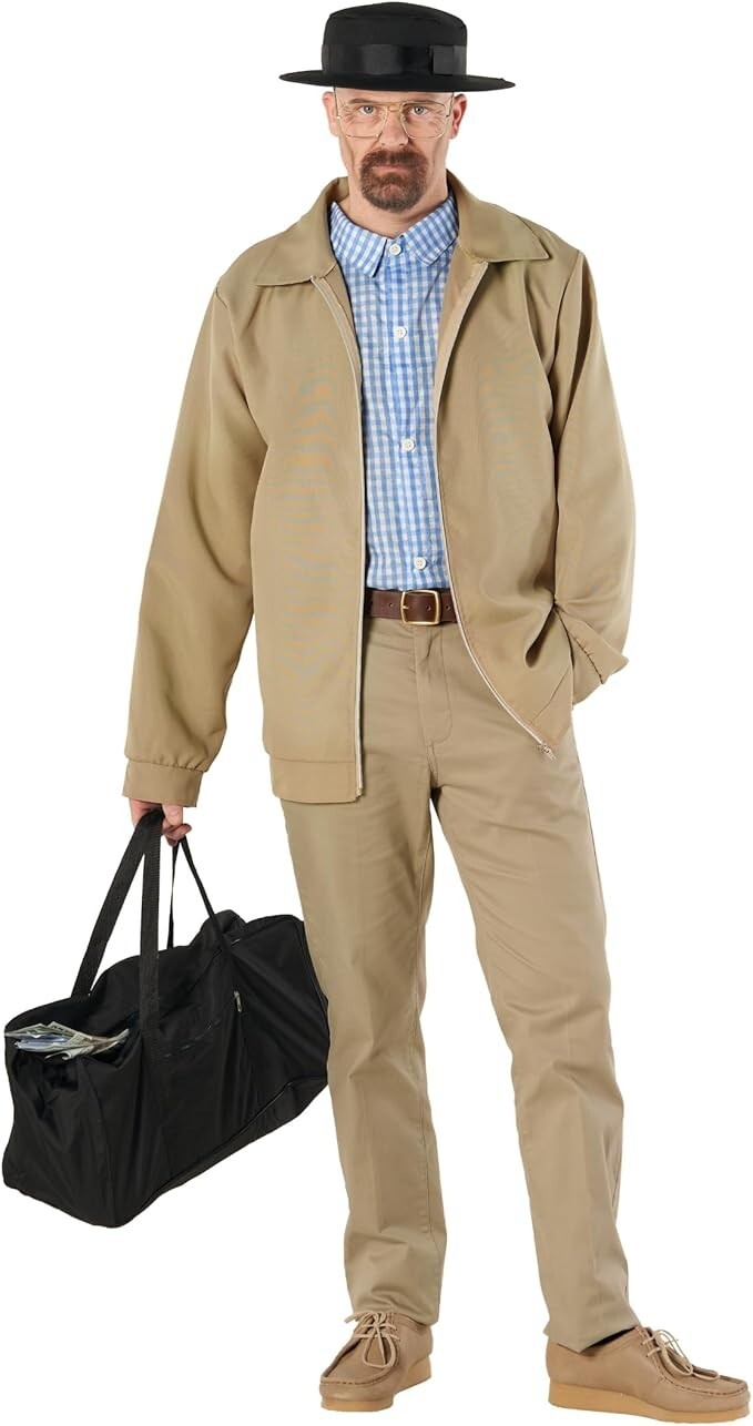 Mens Breaking Bad Walter Costume Beard Glasses Adult Chemist M - 3XL Halloween