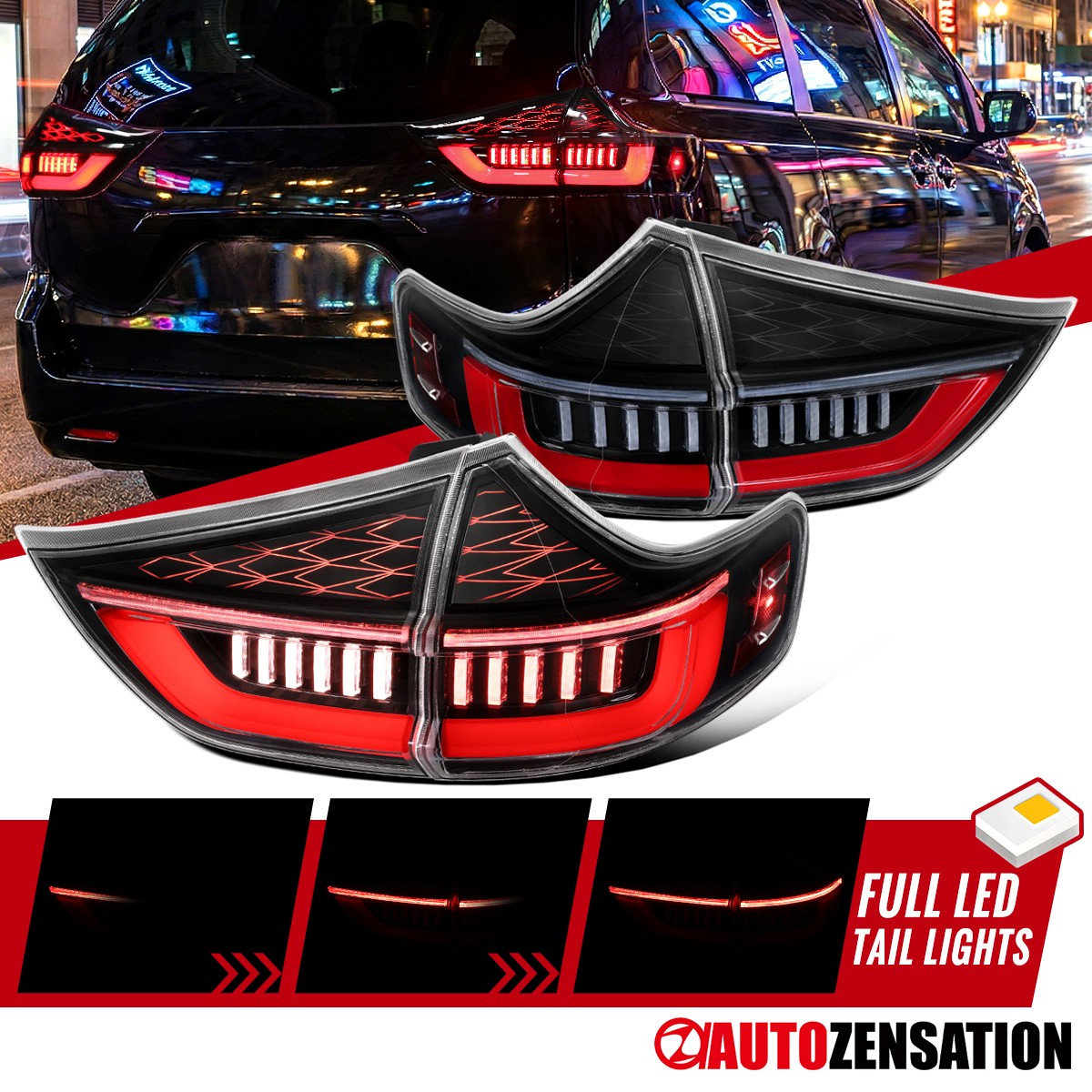 Fit 2015-2020 Toyota Sienna Slick Black Sequential LED Tail Lights Brake Lamps