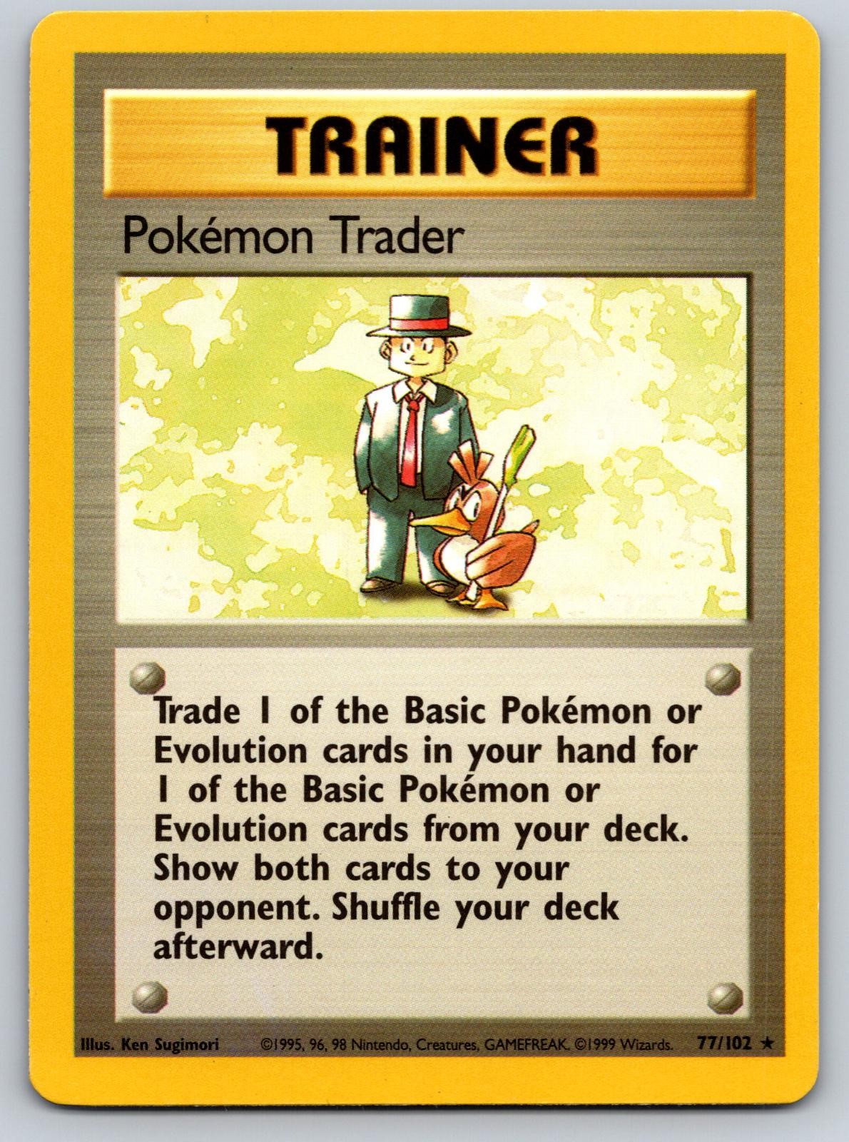 Pokemon Trader 77/102 Rare Base Set Unlimited Pokemon LP Pokemon Trader 77/102 Rare Base Set Unlimited Pokemon LP