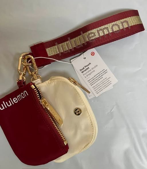 Lululemon Dual Pouch Wristlet Keychain Wallet For Women Zip Red/Ivory NEW Lululemon Dual Pouch Wristlet Keychain Wallet For Women Zip Red/Ivory NEW