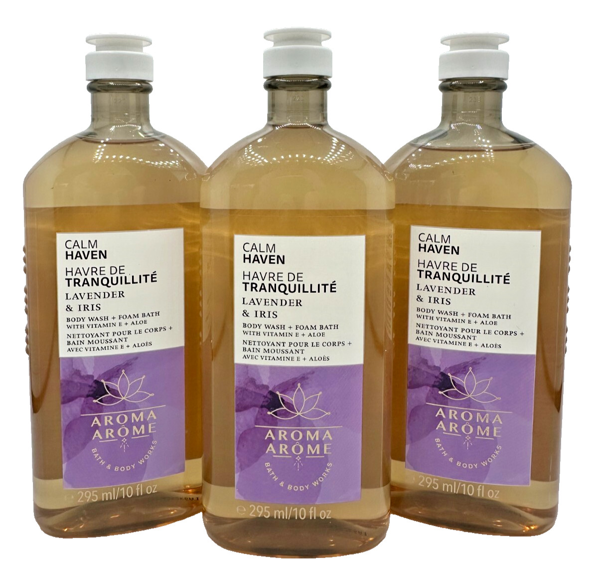 NEW Bath & Body Works Lot 3 Calm Haven Lavender Iris Wash Shower Foam Bath 10 oz