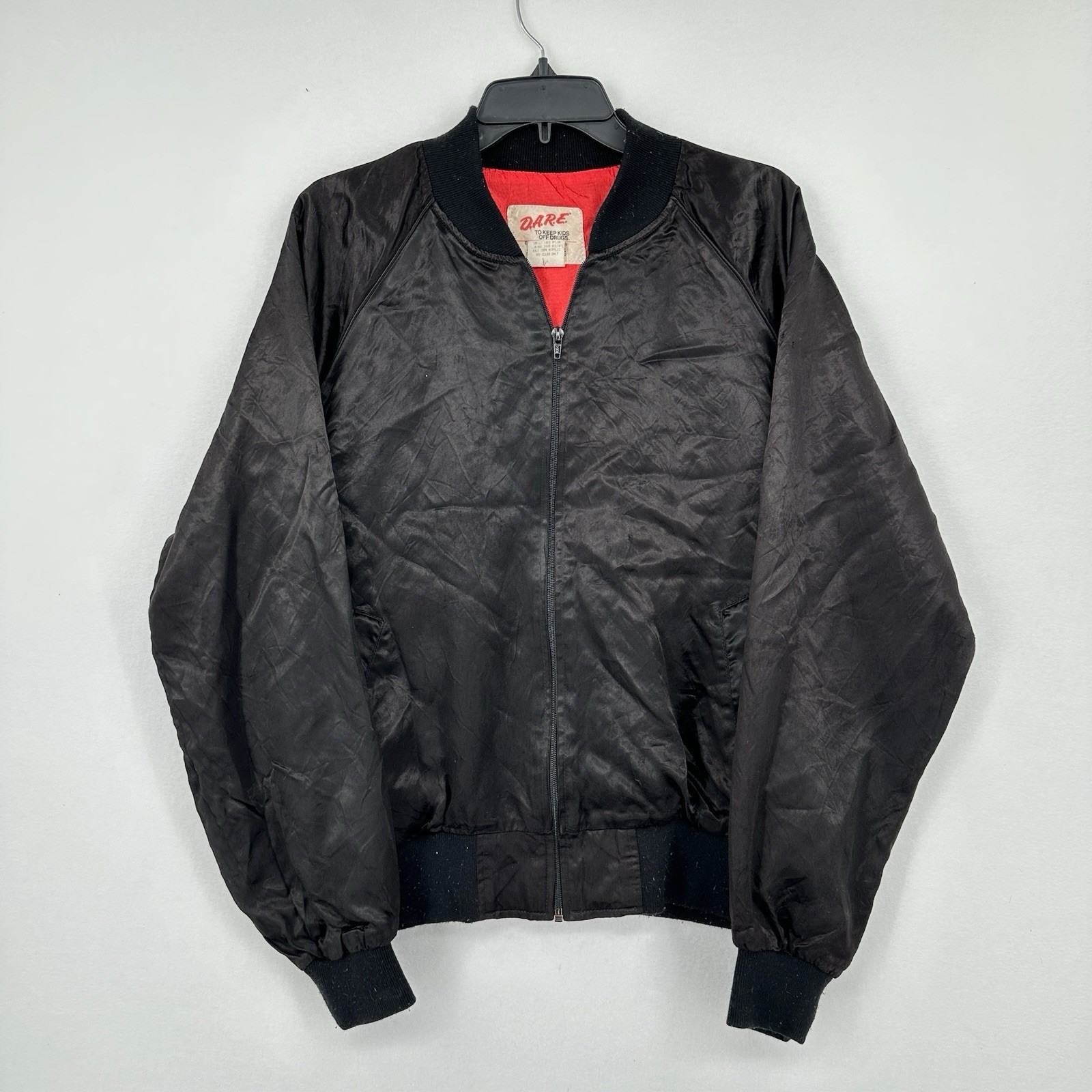 VTG DARE To Keep Kids Off Drugs Satin Black Bomber Jacket Mens XL Streetwear VTG DARE To Keep Kids Off Drugs Satin Black Bomber Jacket Mens XL Streetwear