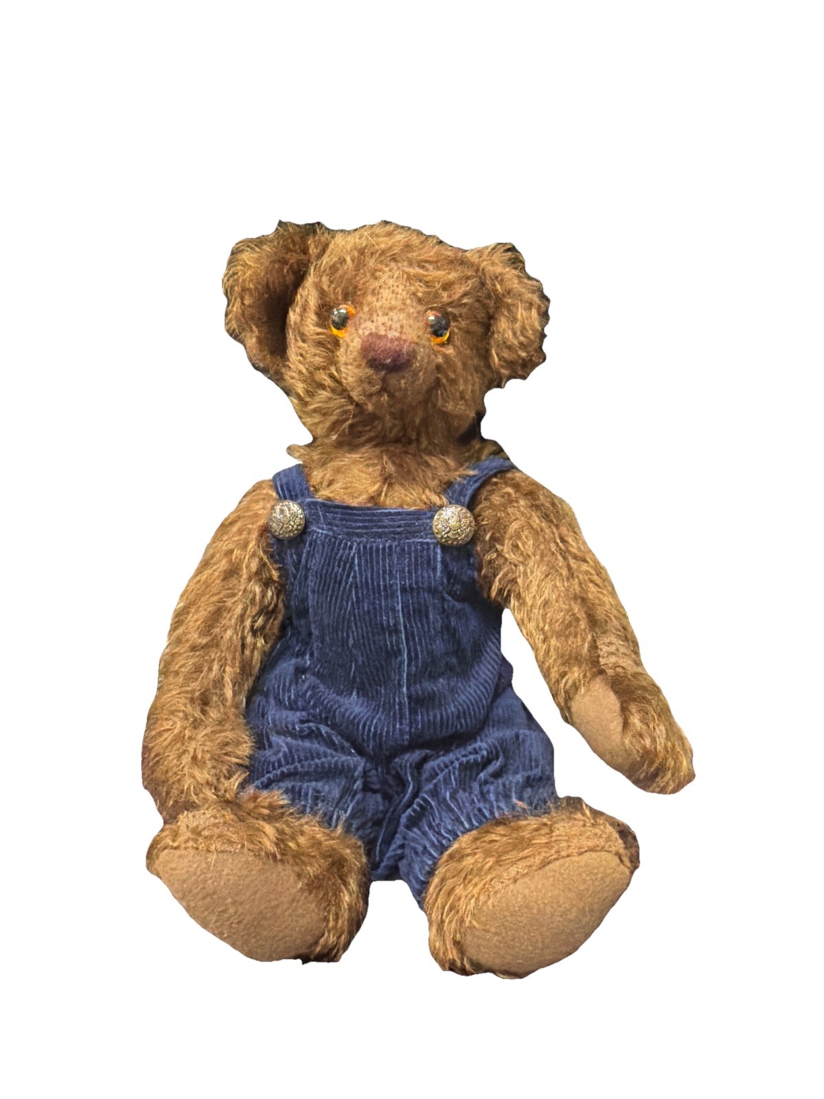 Vtg Knickerbocker Toy Company Mohair Teddy Bear Winston Brown Blue Overalls 12” Vtg Knickerbocker Toy Company Mohair Teddy Bear Winston Brown Blue Overalls 12”
