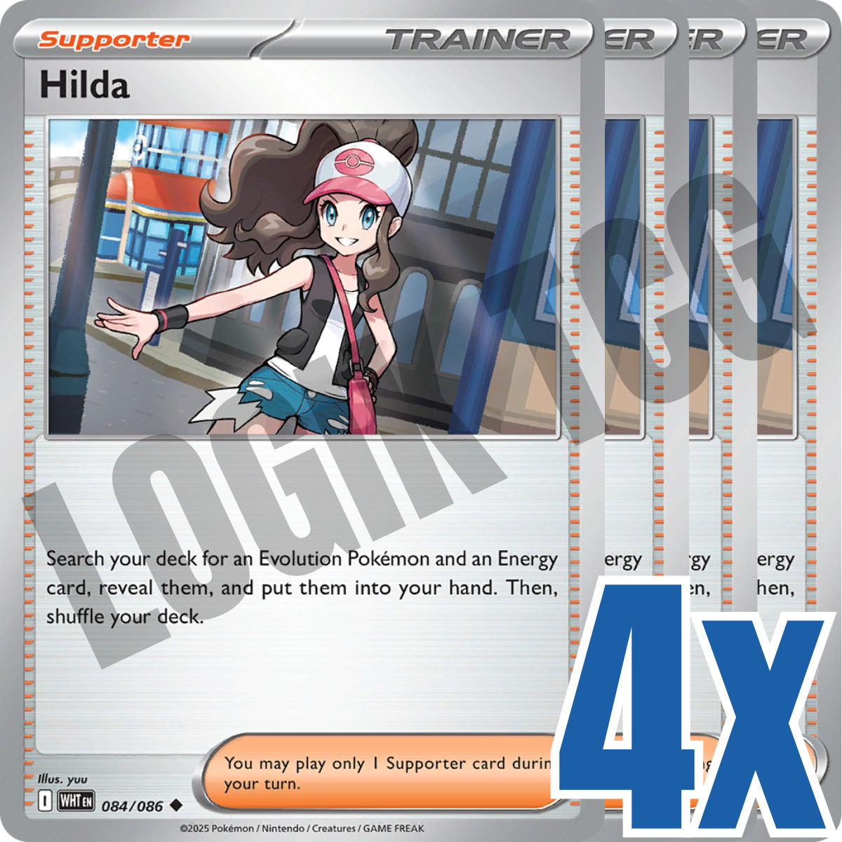 4x Hilda 084/086 x4 - White Flare - Pokemon TCG - Playset 4x Hilda 084/086 x4 - White Flare - Pokemon TCG - Playset