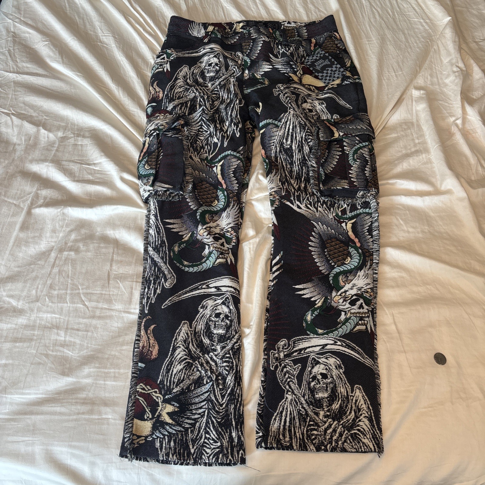 Rebel Vengeance Pants Mens 36x32 Death Skull Snake Tapestry Cargo Gothic Eagle Rebel Vengeance Pants Mens 36x32 Death Skull Snake Tapestry Cargo Gothic Eagle