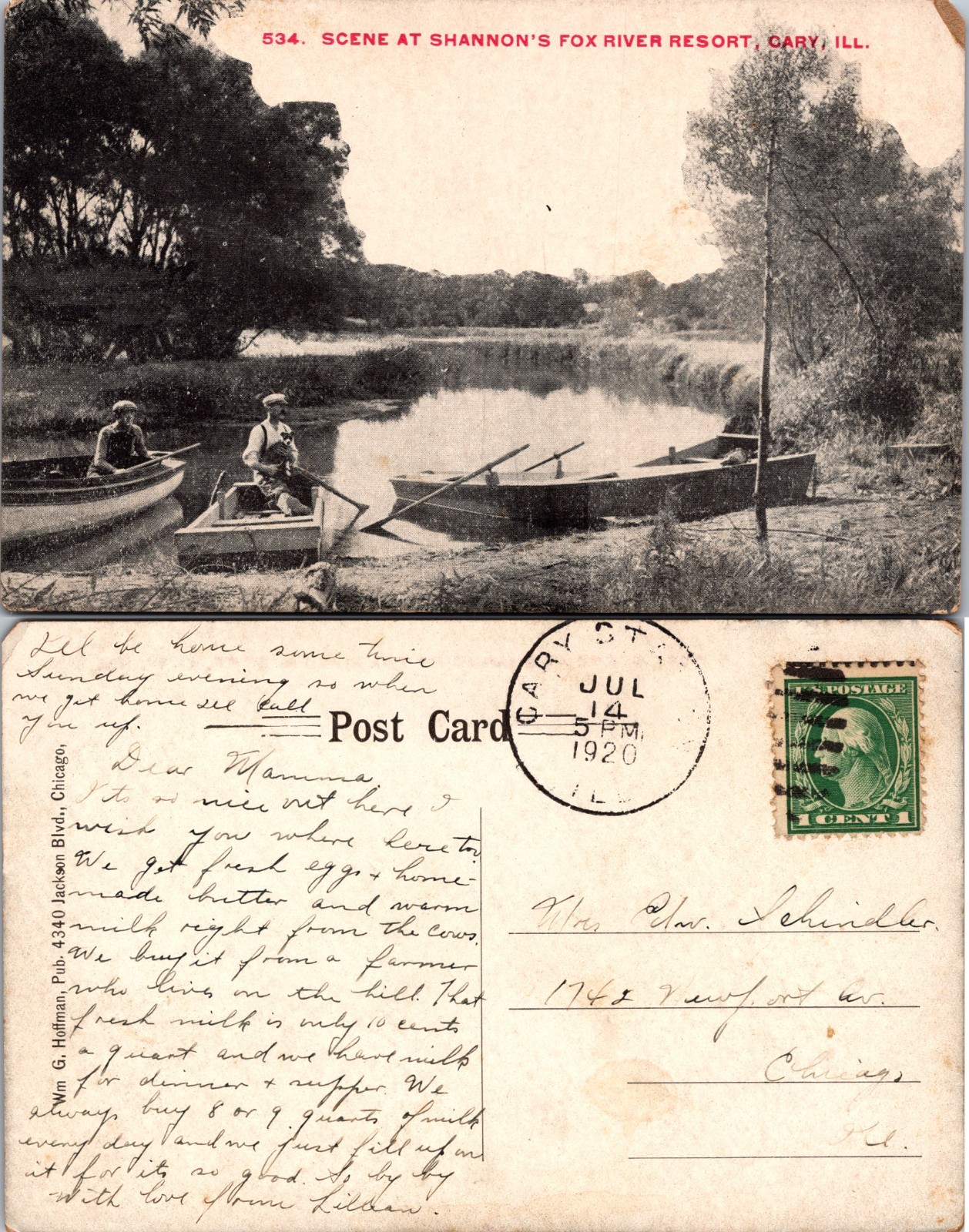 Gary Illinois Shannon's Fox River Resort Postcard
