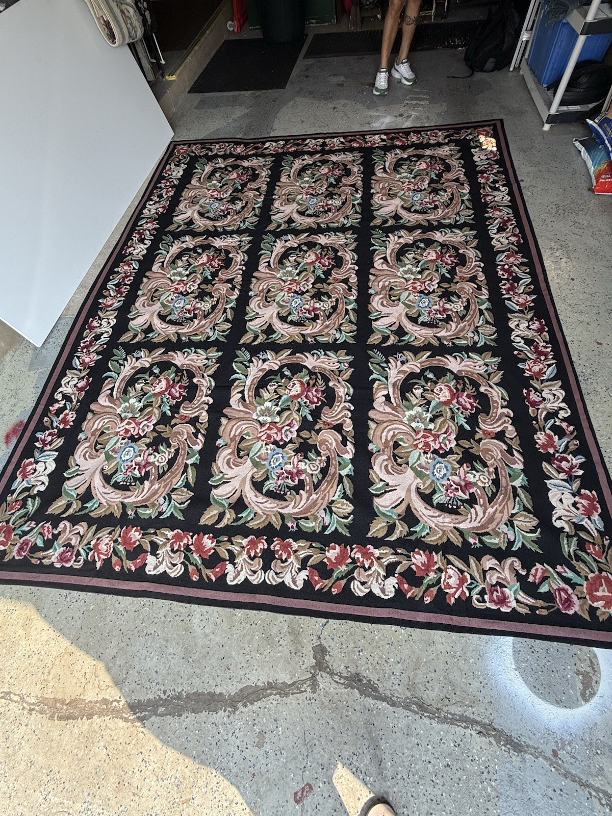 Antique Large French Floral Abusson Handmade Needlepoint Carpet Antique Large French Floral Abusson Handmade Needlepoint Carpet