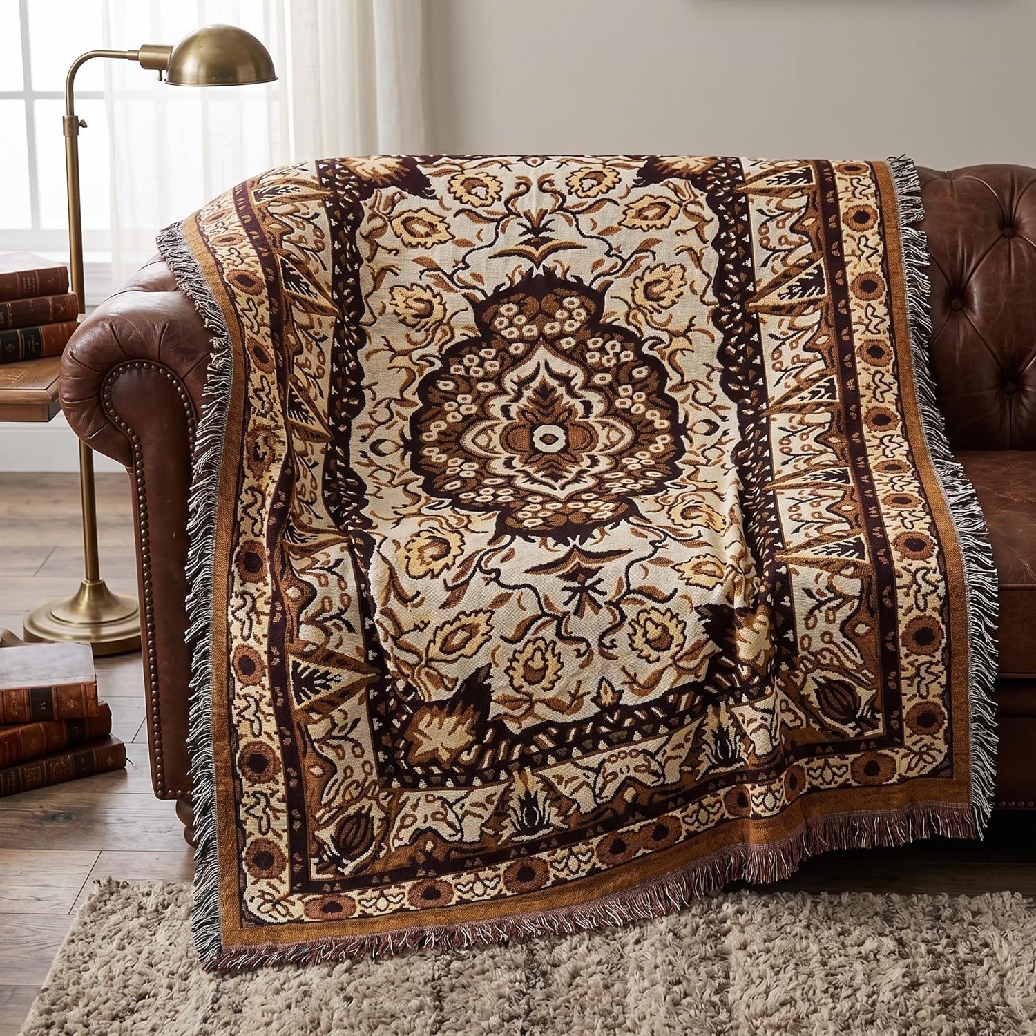 DaDa Bedding Elegant Golden Persian Rug Floral Tapestry Throw Blanket, 50” x 60” DaDa Bedding Elegant Golden Persian Rug Floral Tapestry Throw Blanket, 50” x 60”