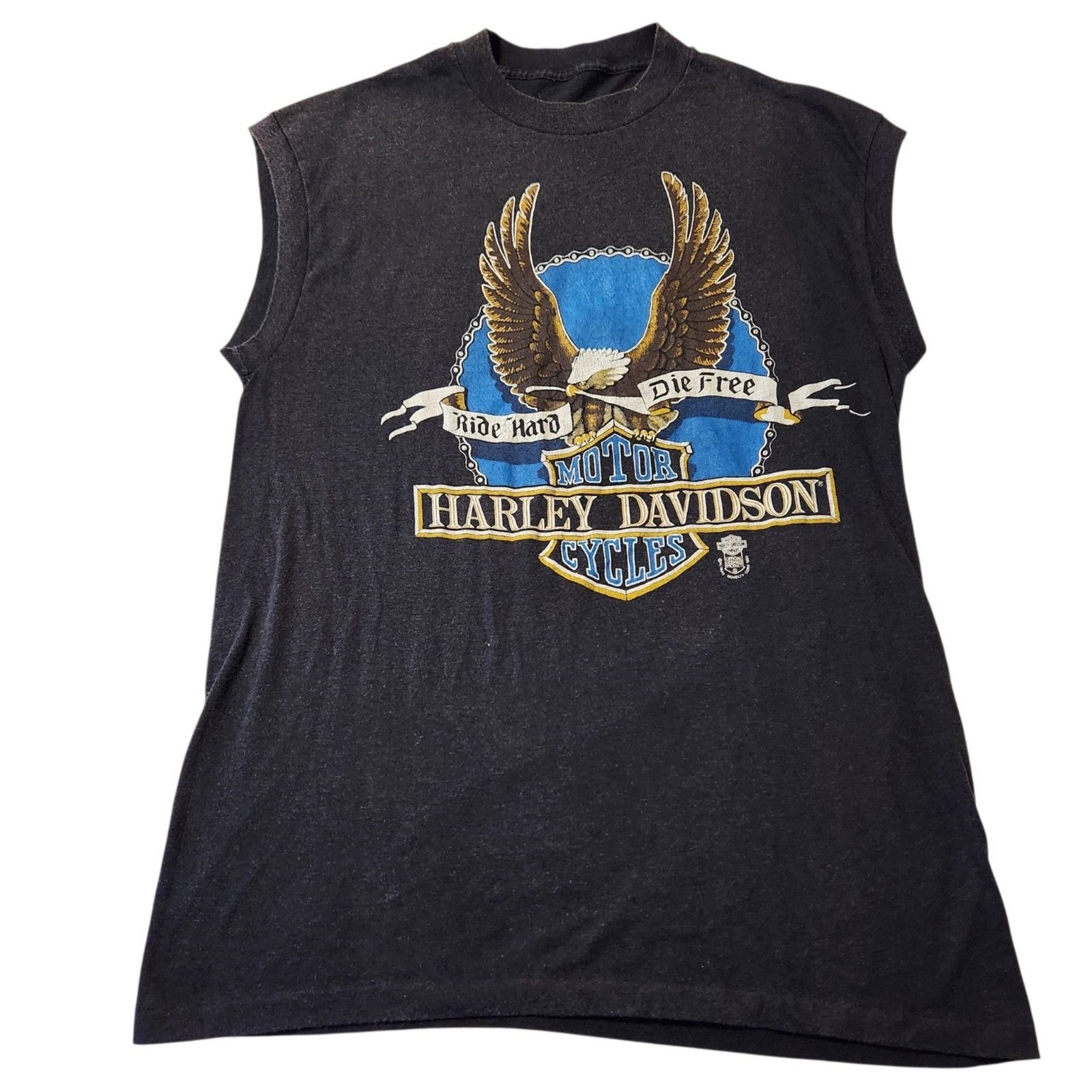 Vtg 80s Harley Davidson Eagle Ride Hard Die Free Black Sleeveless Tee Size L Vtg 80s Harley Davidson Eagle Ride Hard Die Free Black Sleeveless Tee Size L