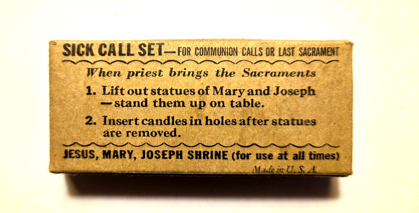 Confraternity Sick Call Last Rites Set in Box w Candles, Holy Water Btl., Cloth