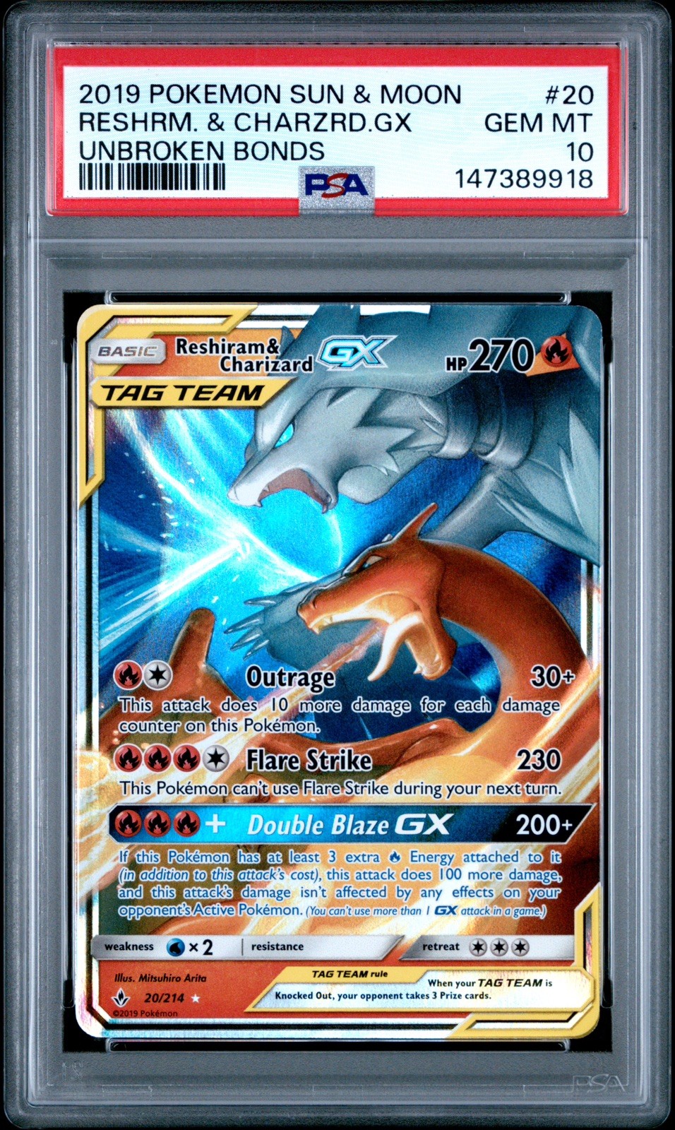 2019 Pokémon SM Unbroken Bonds Reshiram Charizard Tag Team GX #20/214 PSA 10 2019 Pokémon SM Unbroken Bonds Reshiram Charizard Tag Team GX #20/214 PSA 10