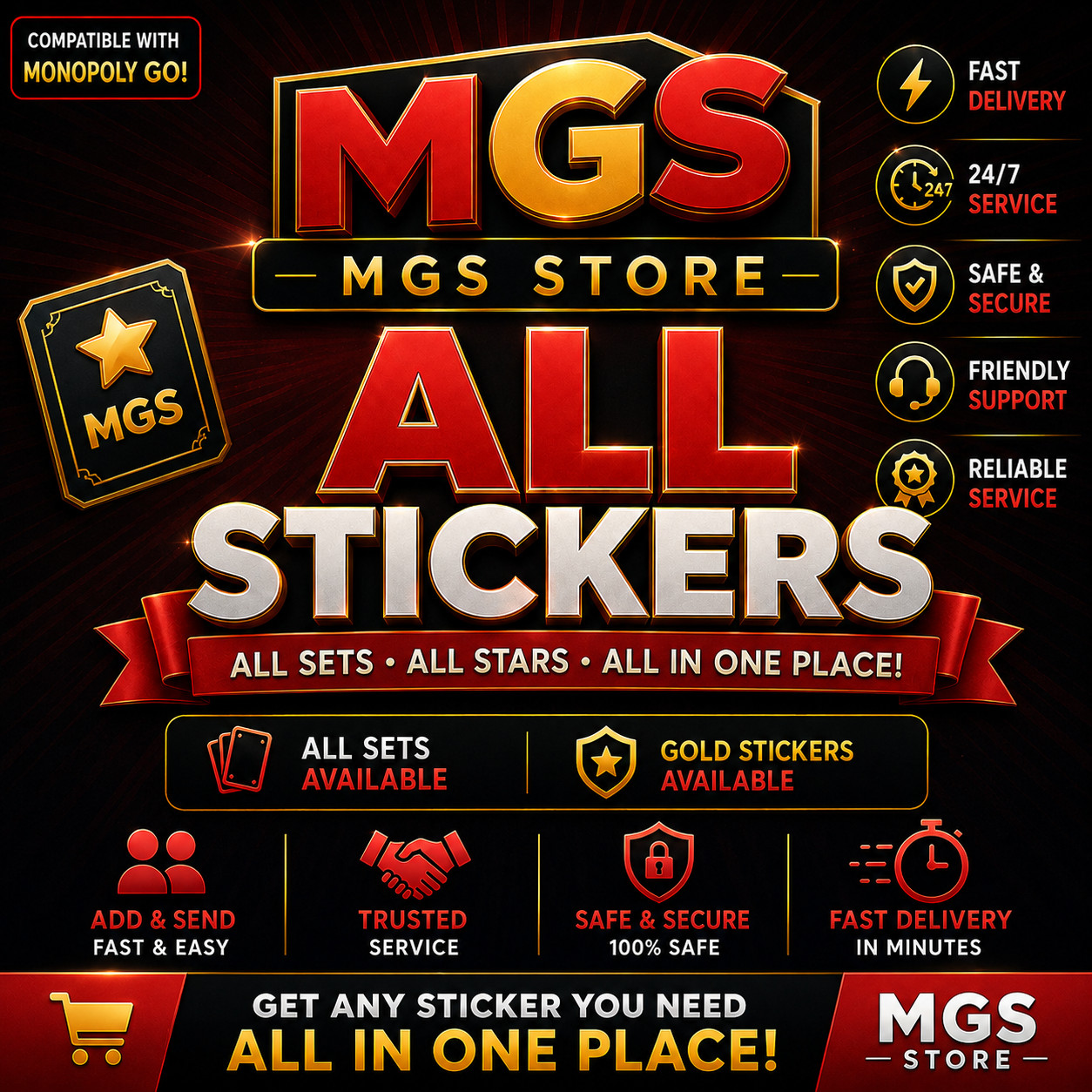 Monopoly GO 1 - 6 Star 🌟 ALL STICKERS / PARTNER EVENT - FASTEST/CHEAPEST-GOLD🔥
