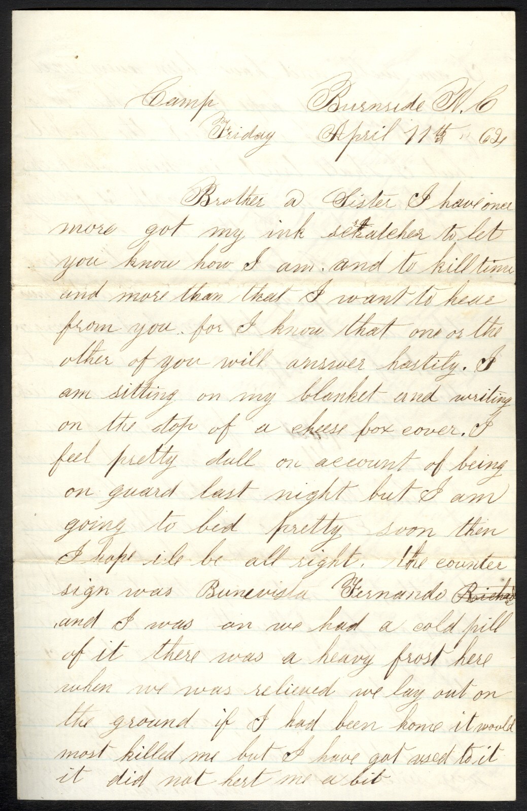 1862 Union Soldier’s Letter – Henry Lamoreaux, 103rd New York Infantry