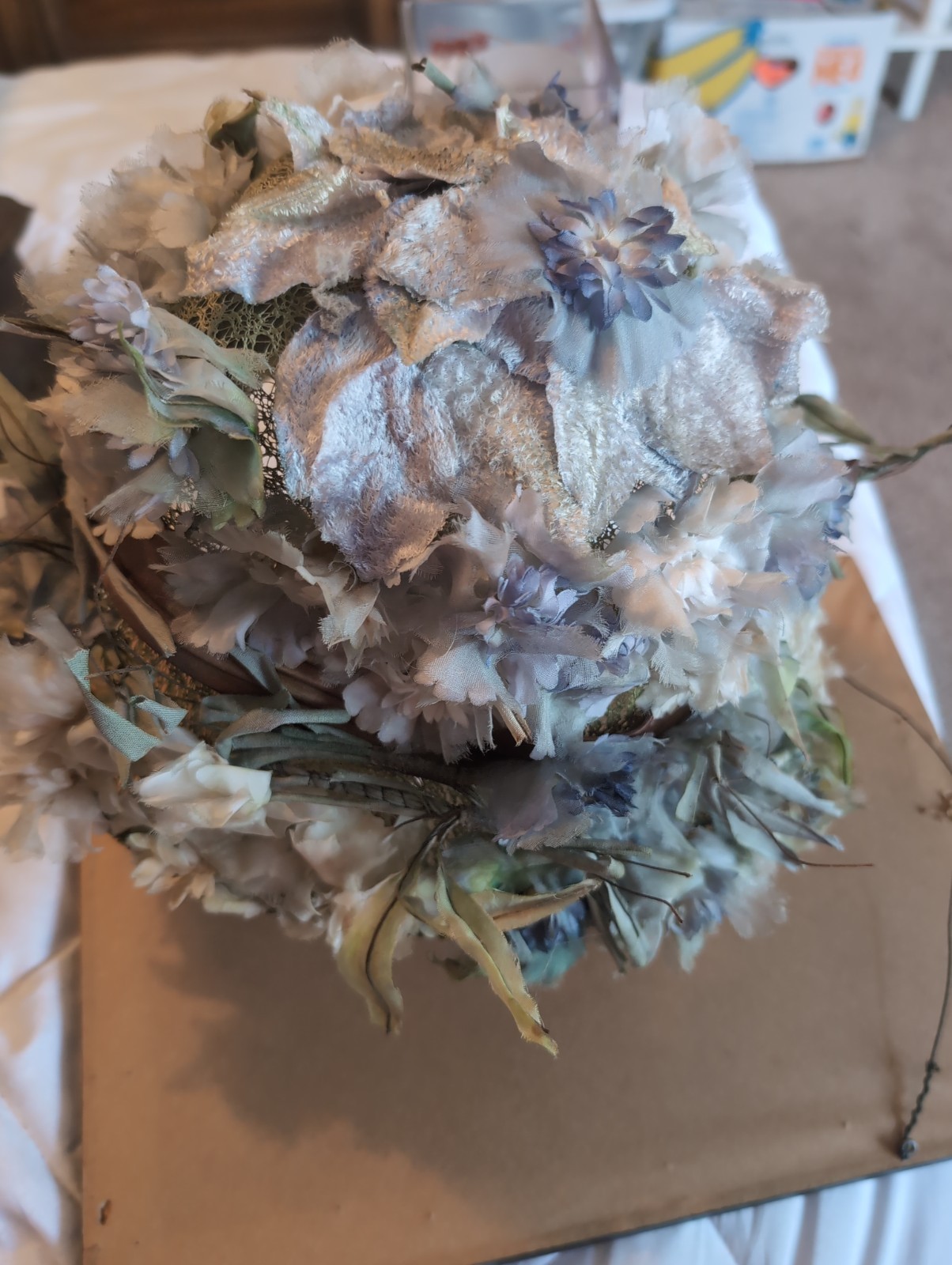 Antique 1910s 1920s Edwardian Titanic Floral Millinery Hat Wired Metallic Lace